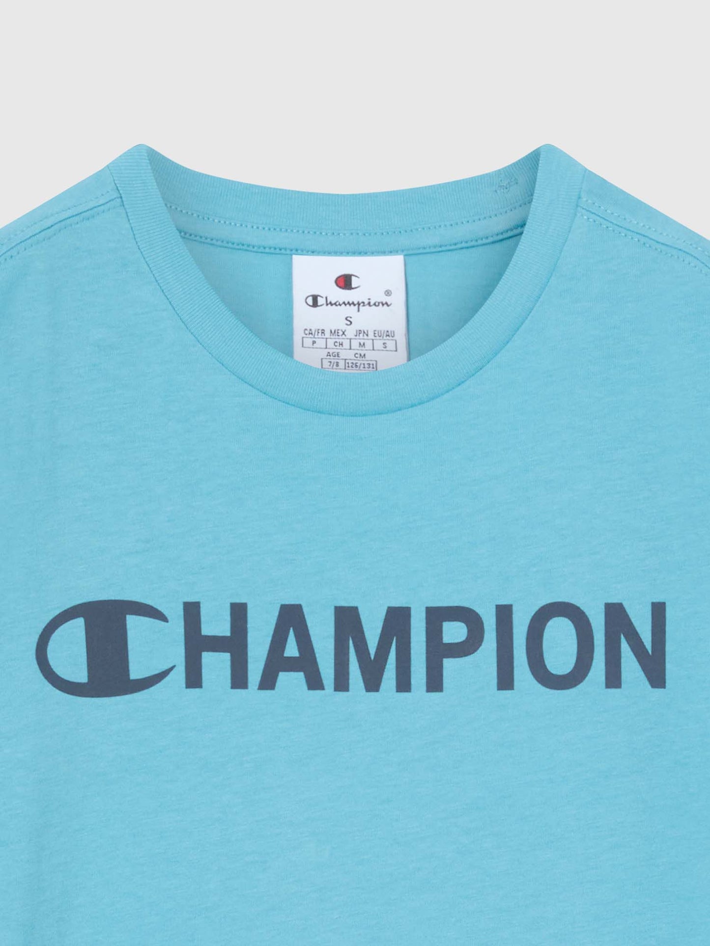 T-SHIRT GIROCOLLO CON LOGO CHAMPION DA BAMBINO CELESTE