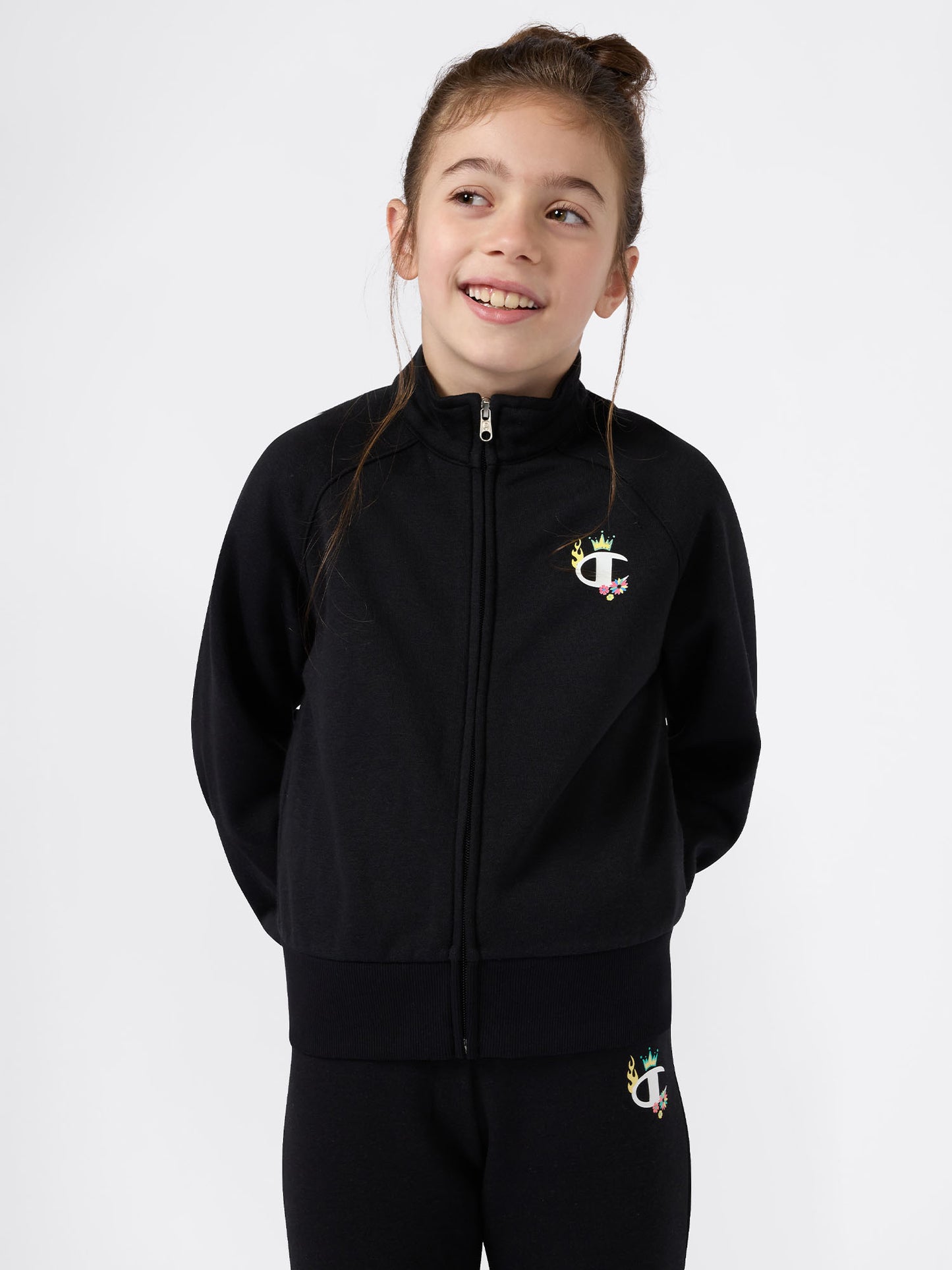 FELPA CON ZIP CHAMPION DA BAMBINA NERO