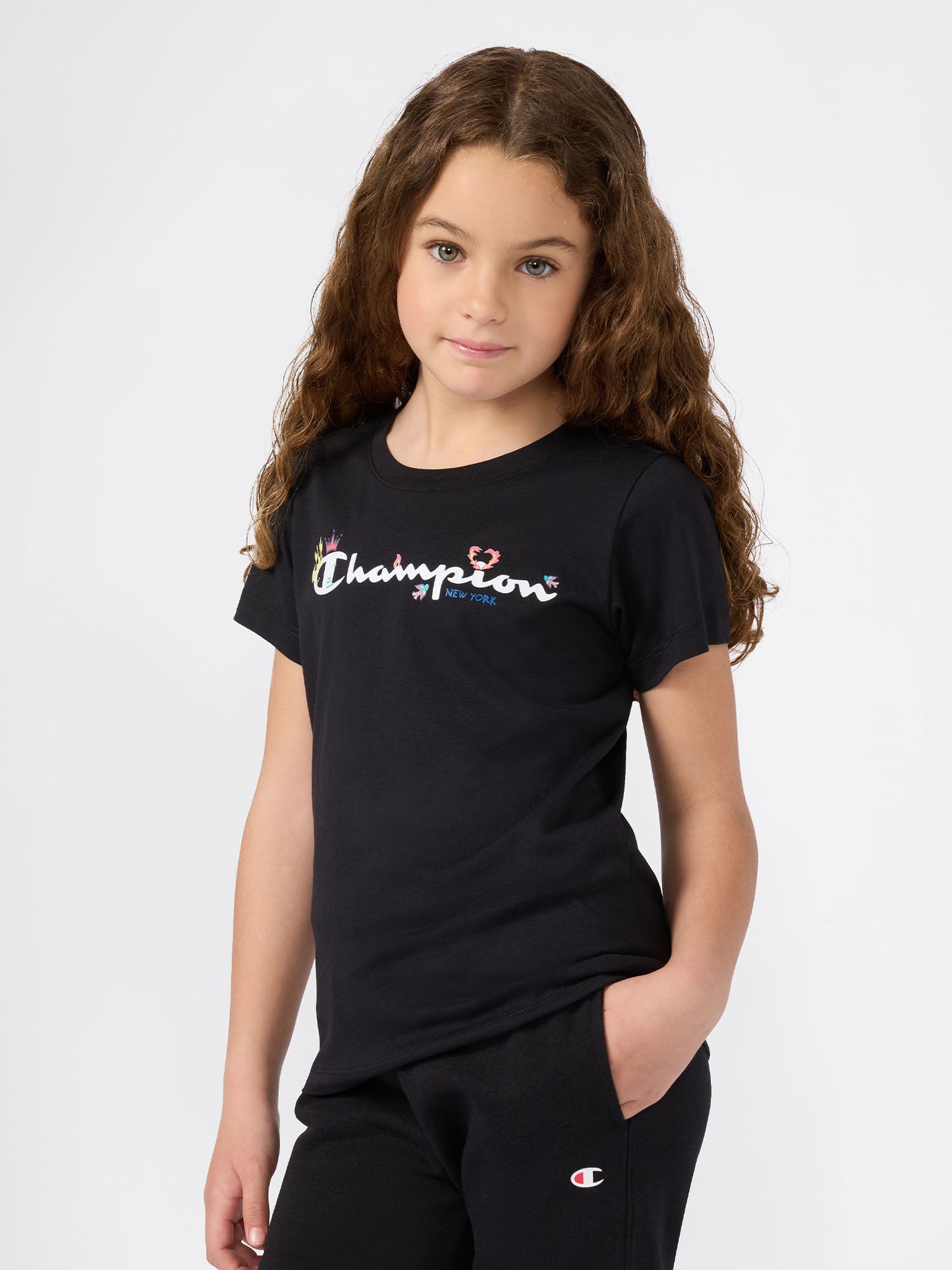 T-SHIRT CON LOGO CHAMPION DA BAMBINA NERO