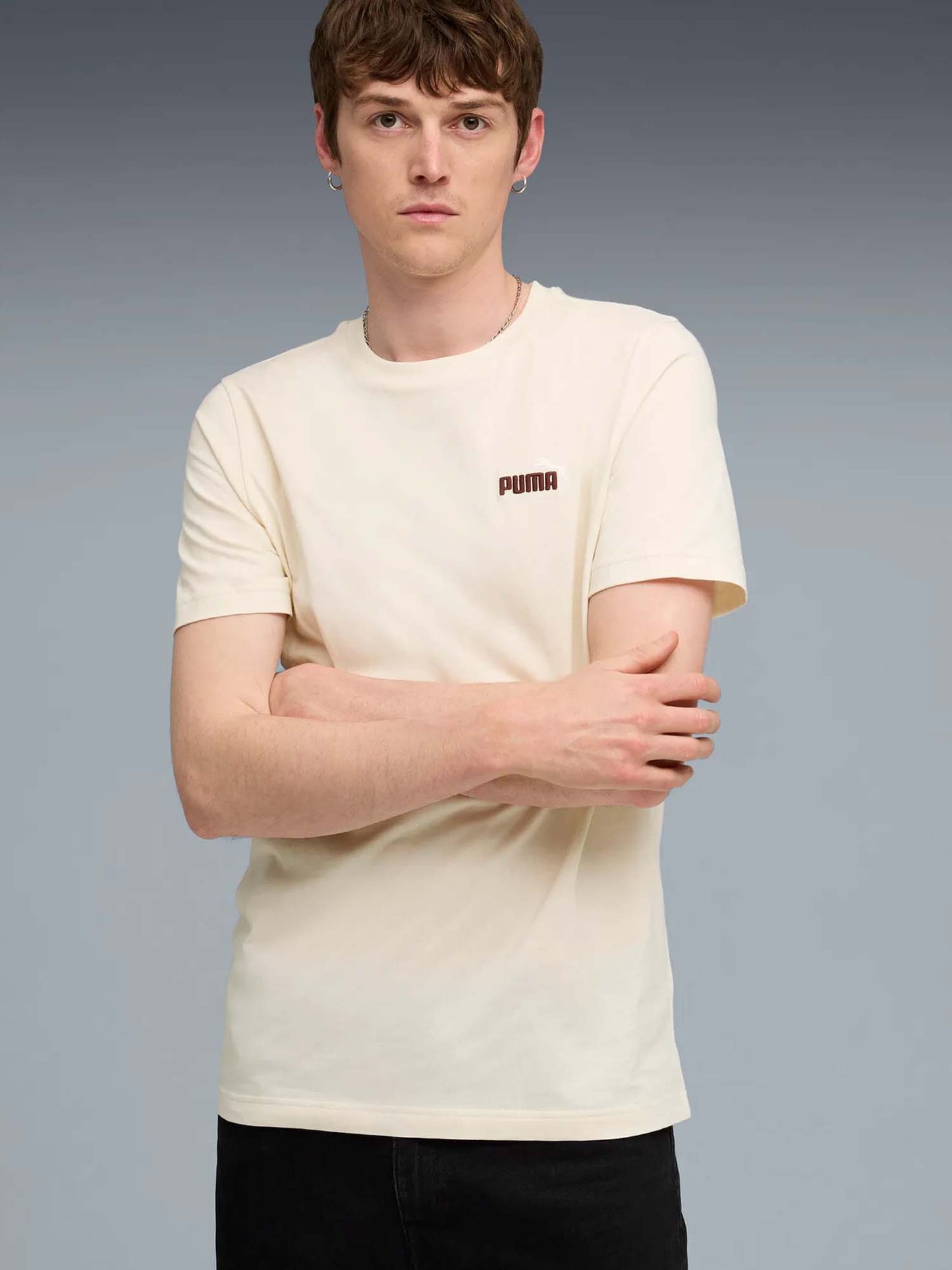 T-SHIRT ESSENTIALS CON LOGO BICOLORE PUMA DA UOMO PANNA