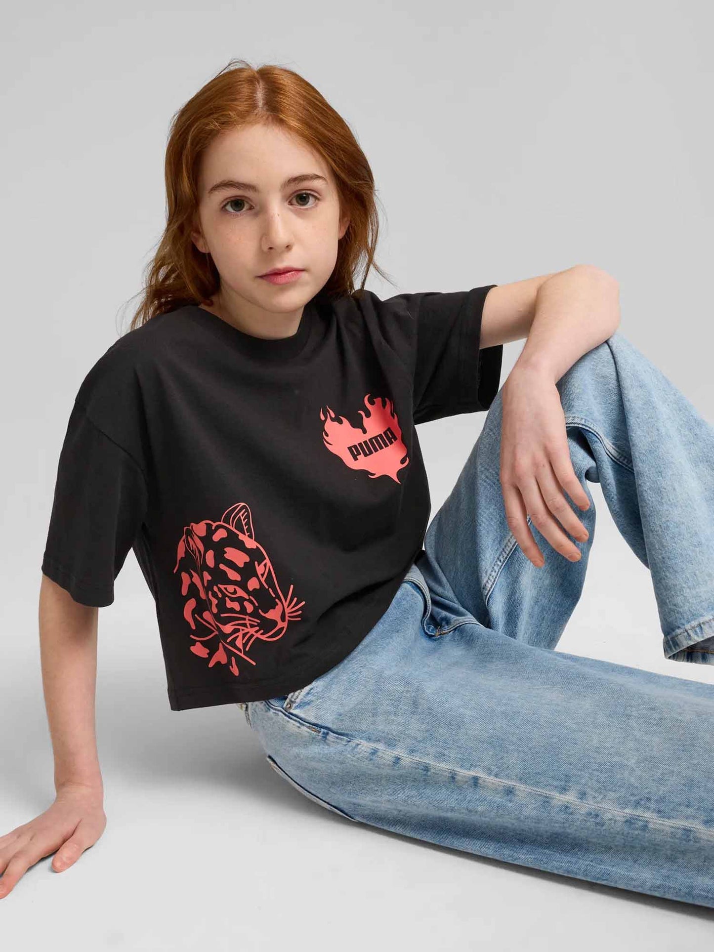 T-SHIRT CROPPED GRAPHIC LOGO PUMA BAMBINA NERO