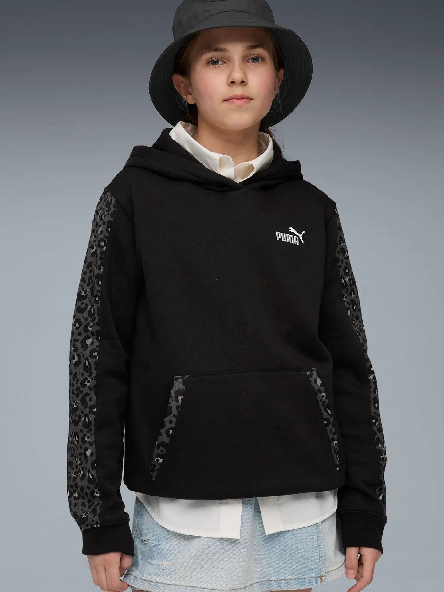 FELPA CON CAPPUCCIO PUMA DA BAMBINA NERO