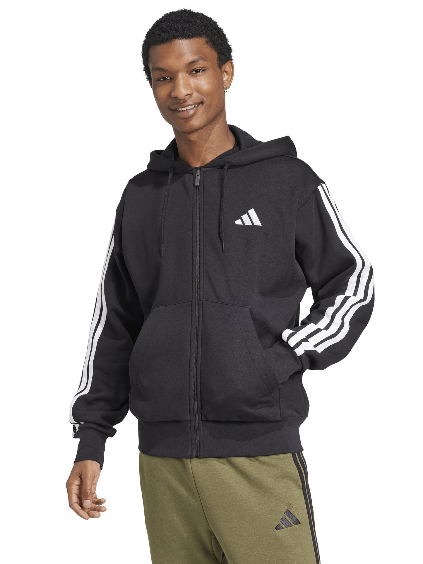 FELPA FULL ZIP CON CAPPUCCIO ADIDAS DA UOMO NERO BIANCO