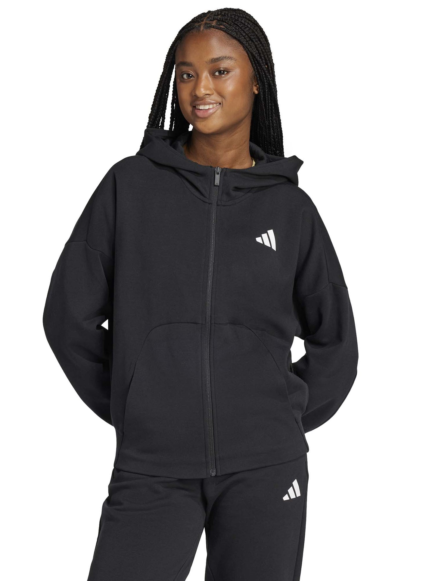 FELPA FULL ZIP ADIDAS DA RAGAZZA NERO