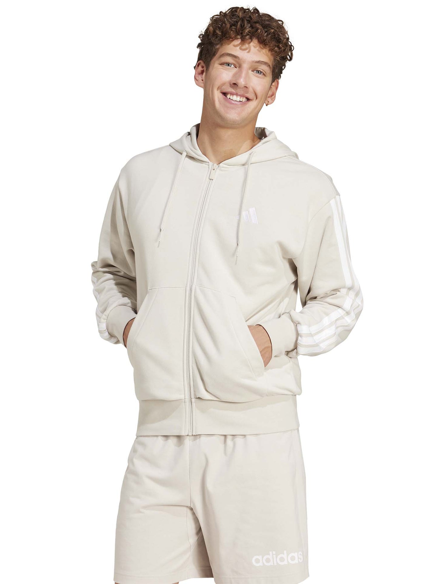 FELPA CON CAPPUCCIO FULLZIP ESSENTIAL ADIDAS UOMO ALLUMINIO