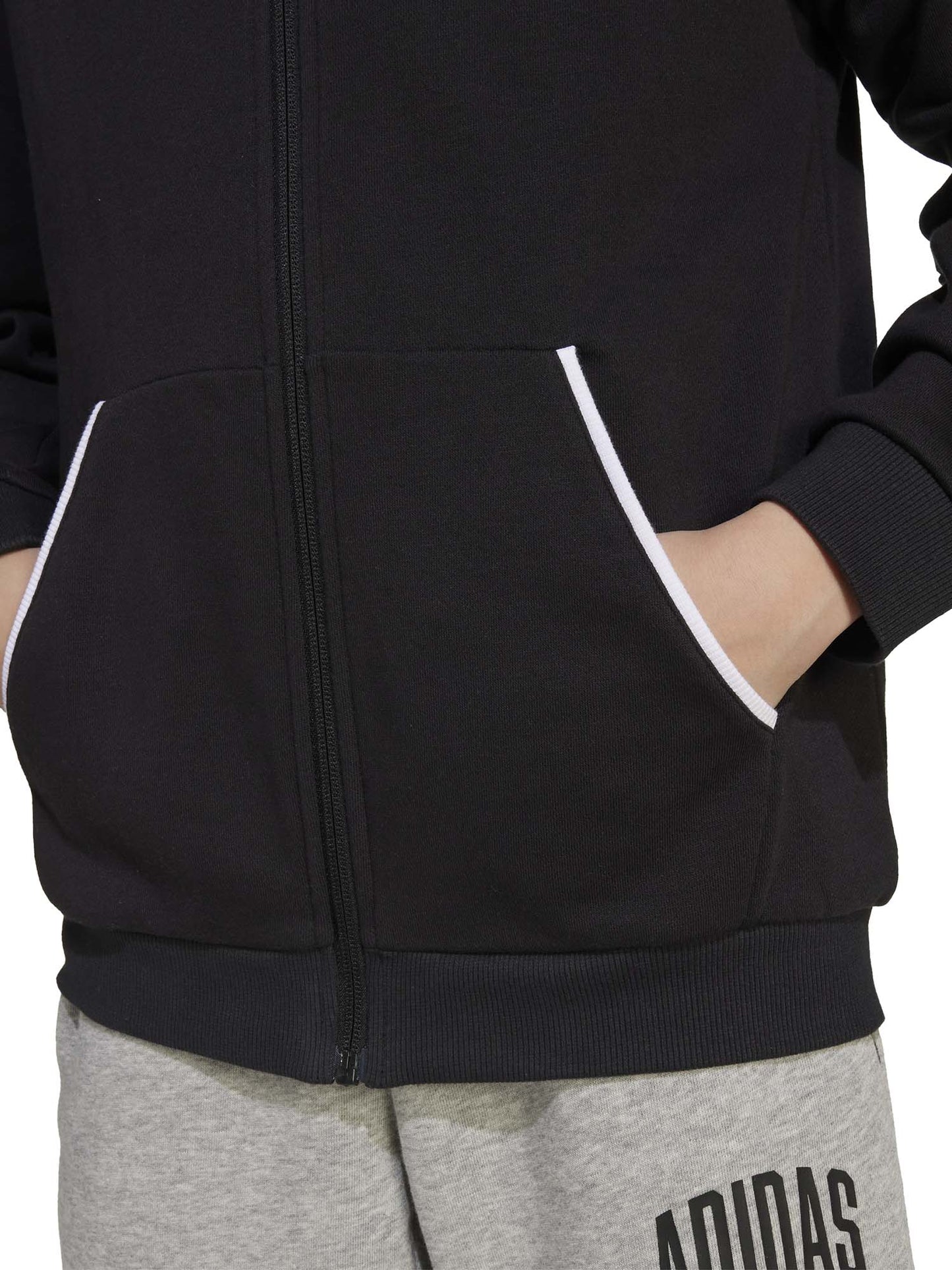 FELPA CON CAPPUCCIO E ZIP GRAFICA COLLEGIALE ADIDAS BAMBINI NERO