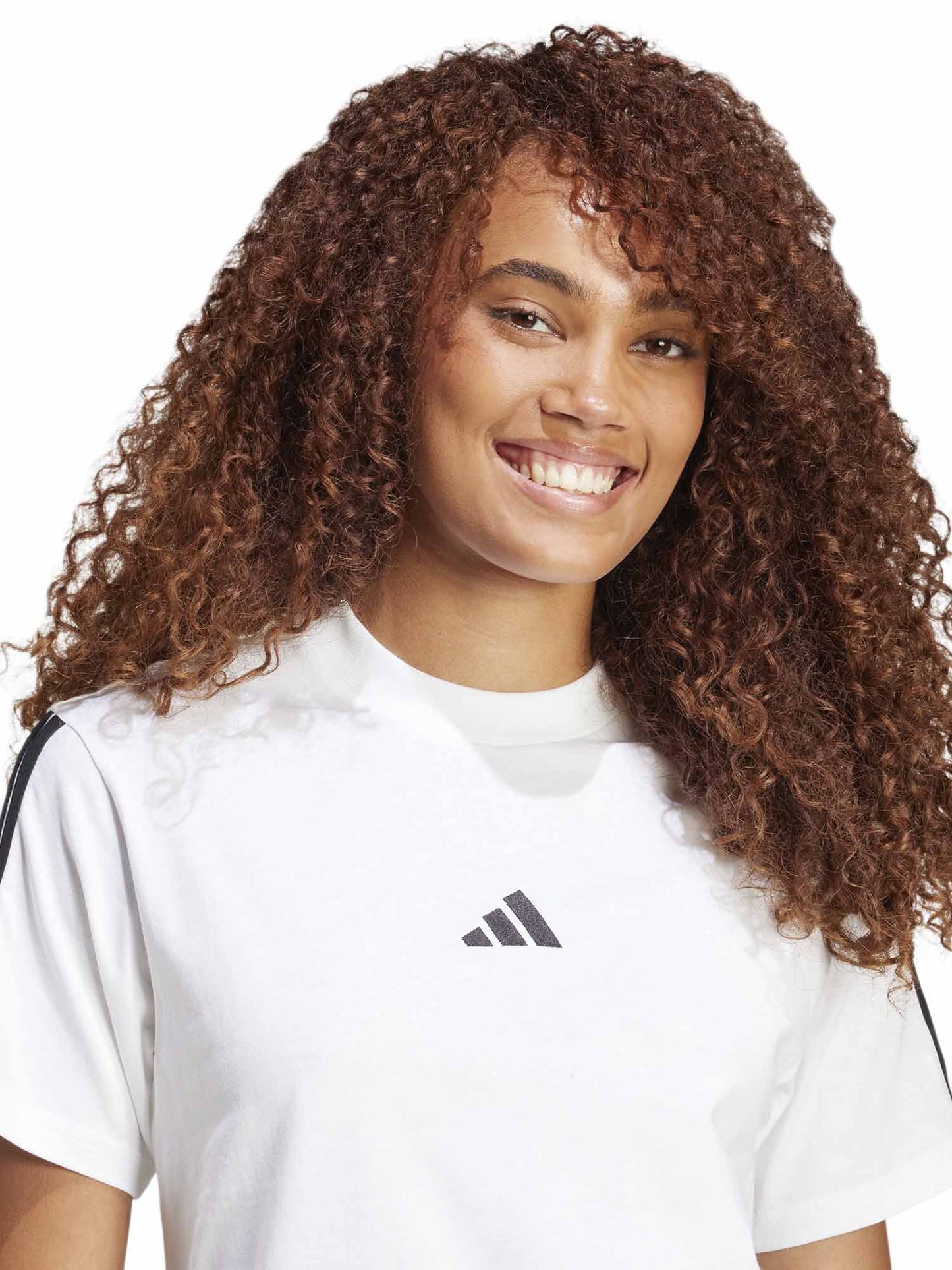 T-shirt Essentials Adidas da donna bianca con 3 Strisce