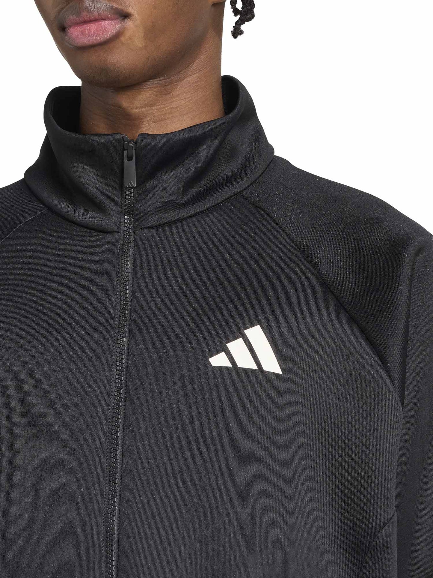 Felpa Adidas Stadium da uomo nera con zip e tasche frontali