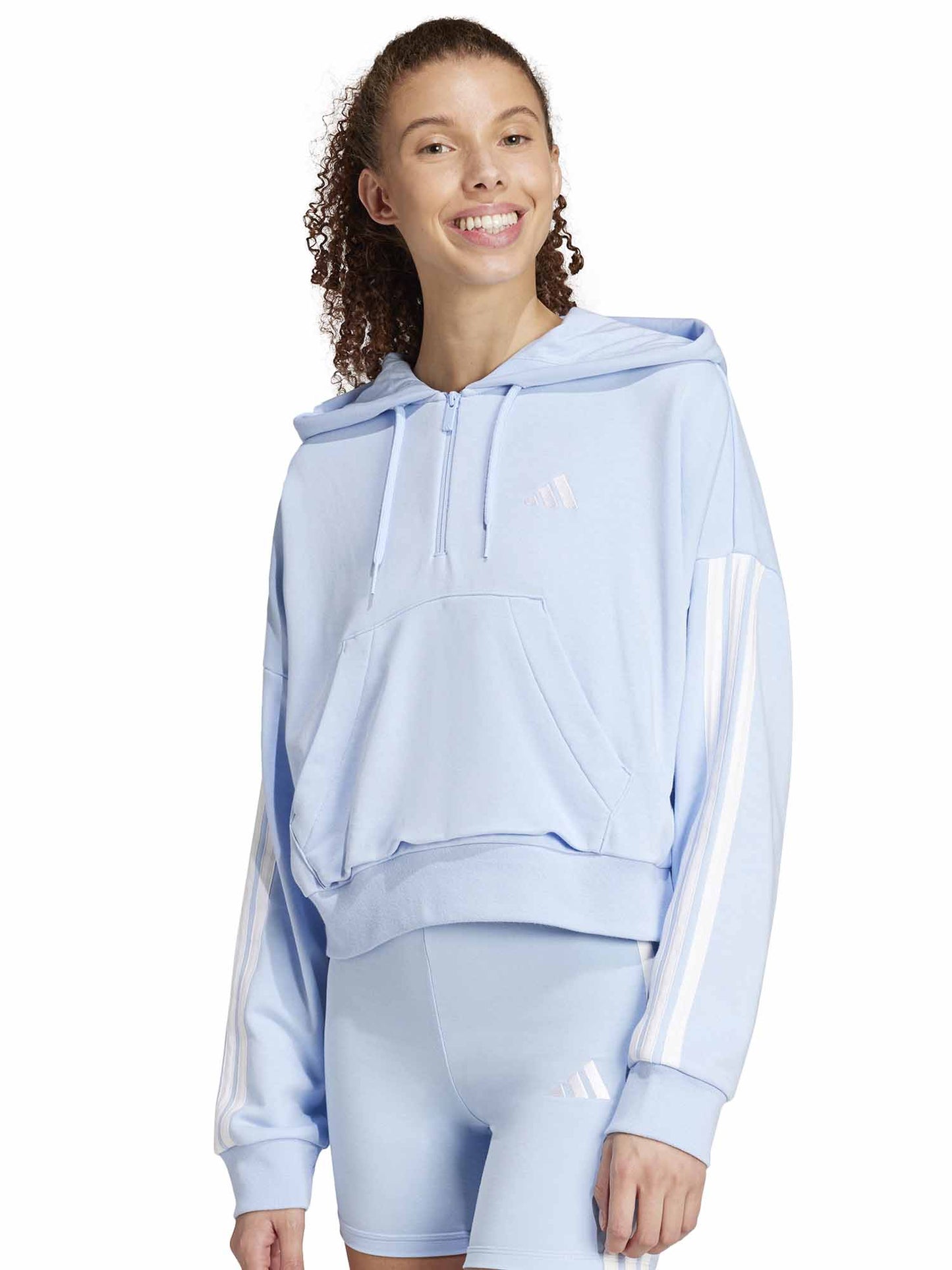 FELPA CON CAPPUCCIO CON MEZZA ZIP ADIDAS DONNA CELESTE