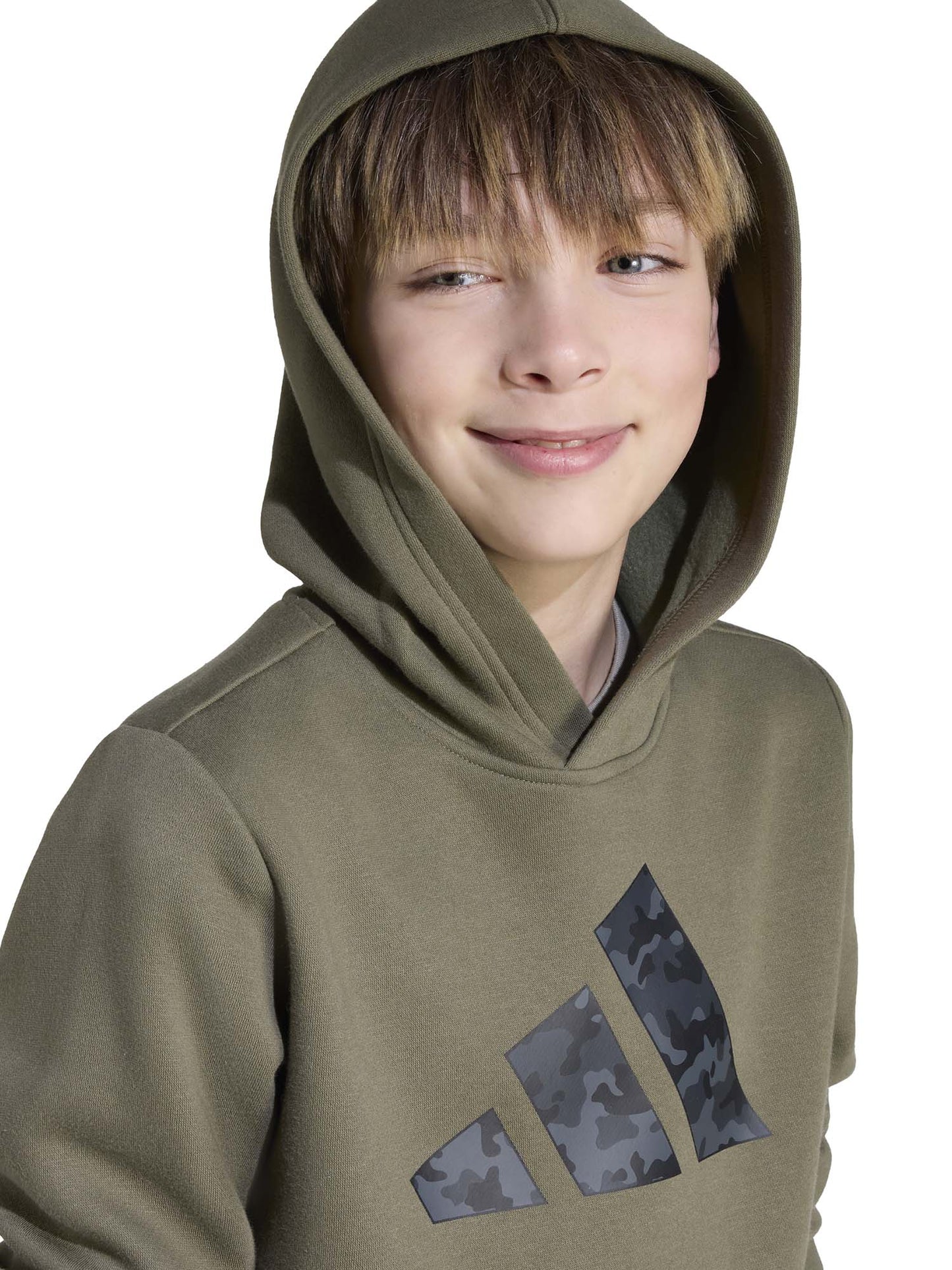 FELPA CON CAPPUCCIO CON GRAFICA MIMETICA ADIDAS BAMBINI OLIVA