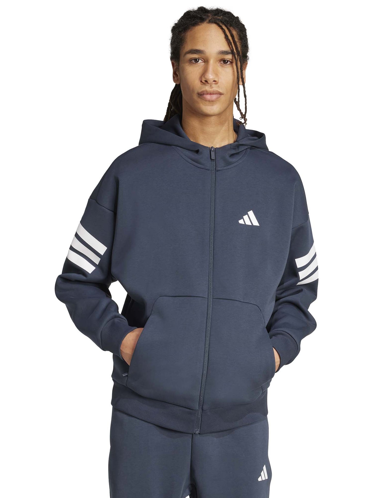 FELPA FULL ZIP E CAPPUCCIO ADIDAS DA UOMO BLU NOTTE