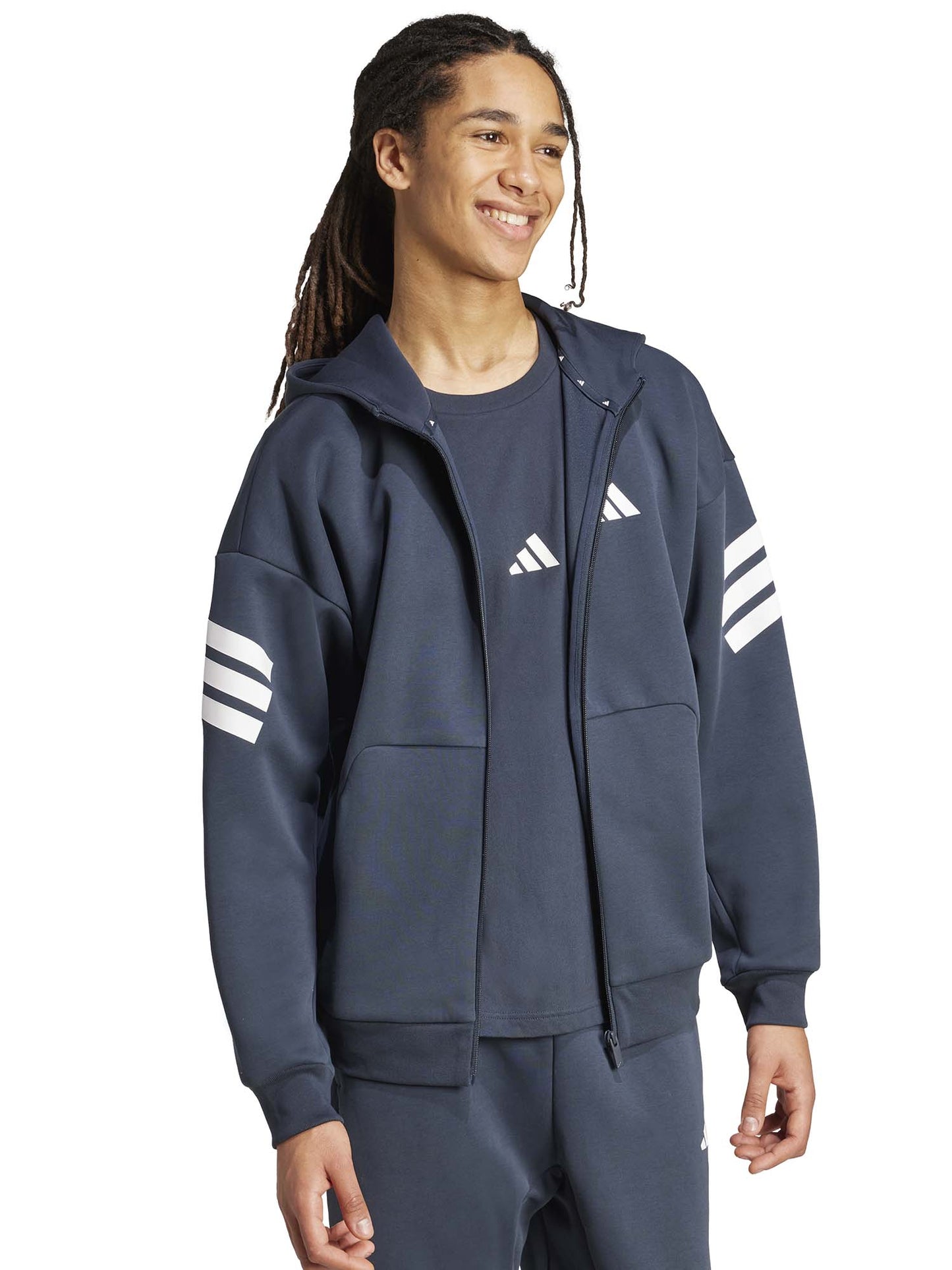 FELPA FULL ZIP E CAPPUCCIO ADIDAS DA UOMO BLU NOTTE