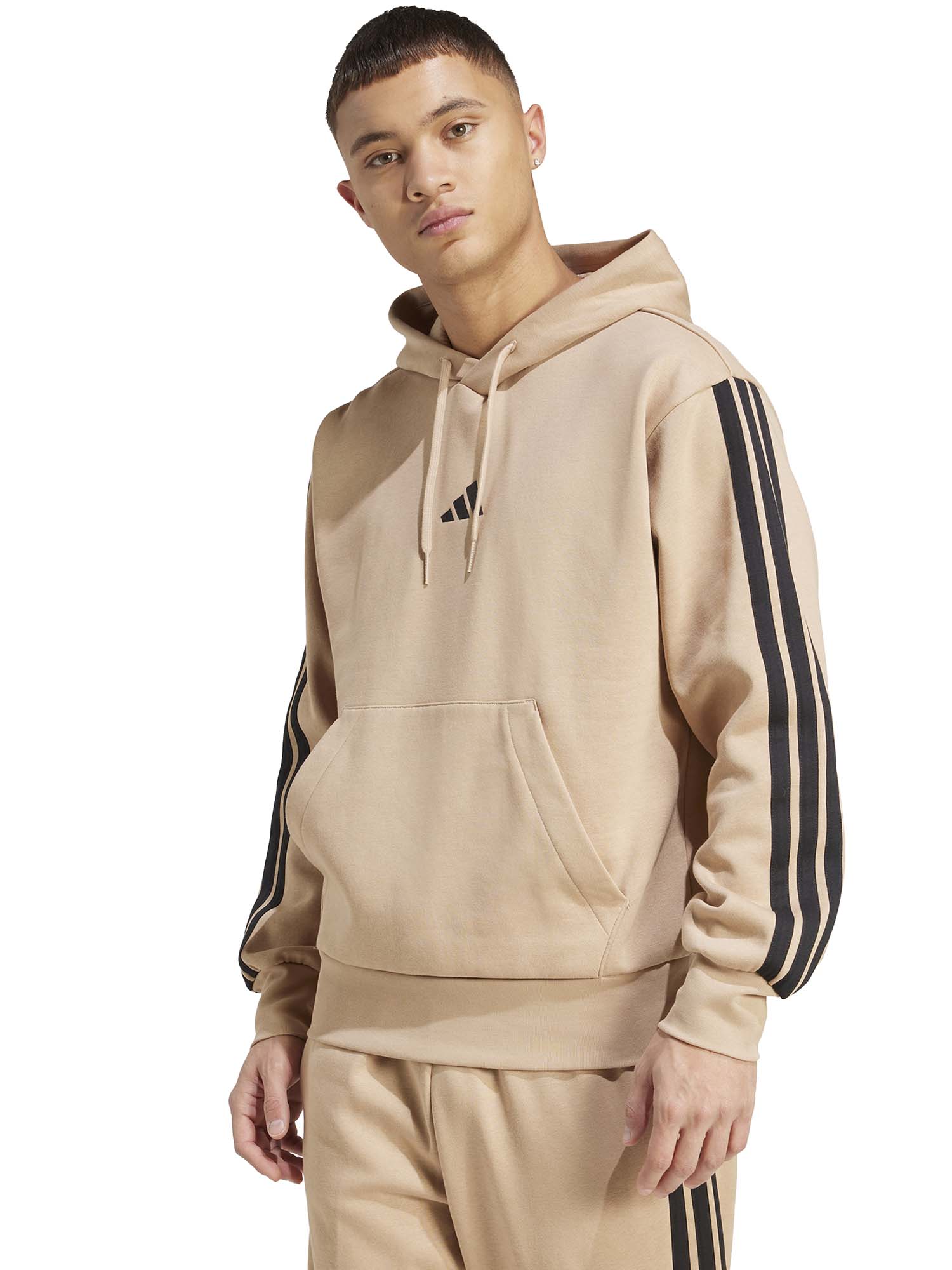 FELPA CON CAPPUCCIO ESSENTIALS 3-STRIPES ADIDAS DA UOMO NOCCIOLA