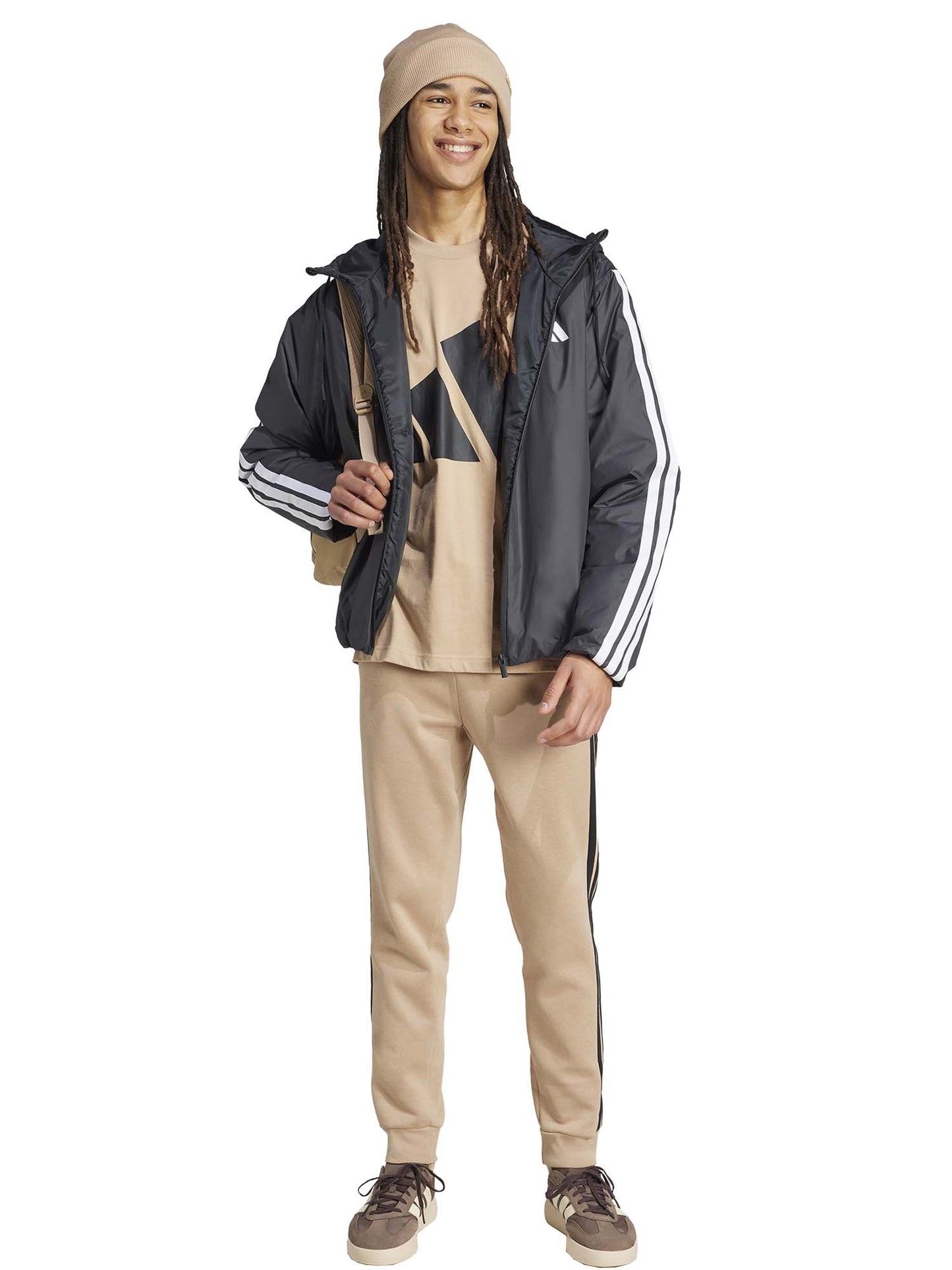 PANTALONE TUTA ESSENTIALS 3-STRIPES FLEECE ADIDAS DA UOMO NOCCIOLA