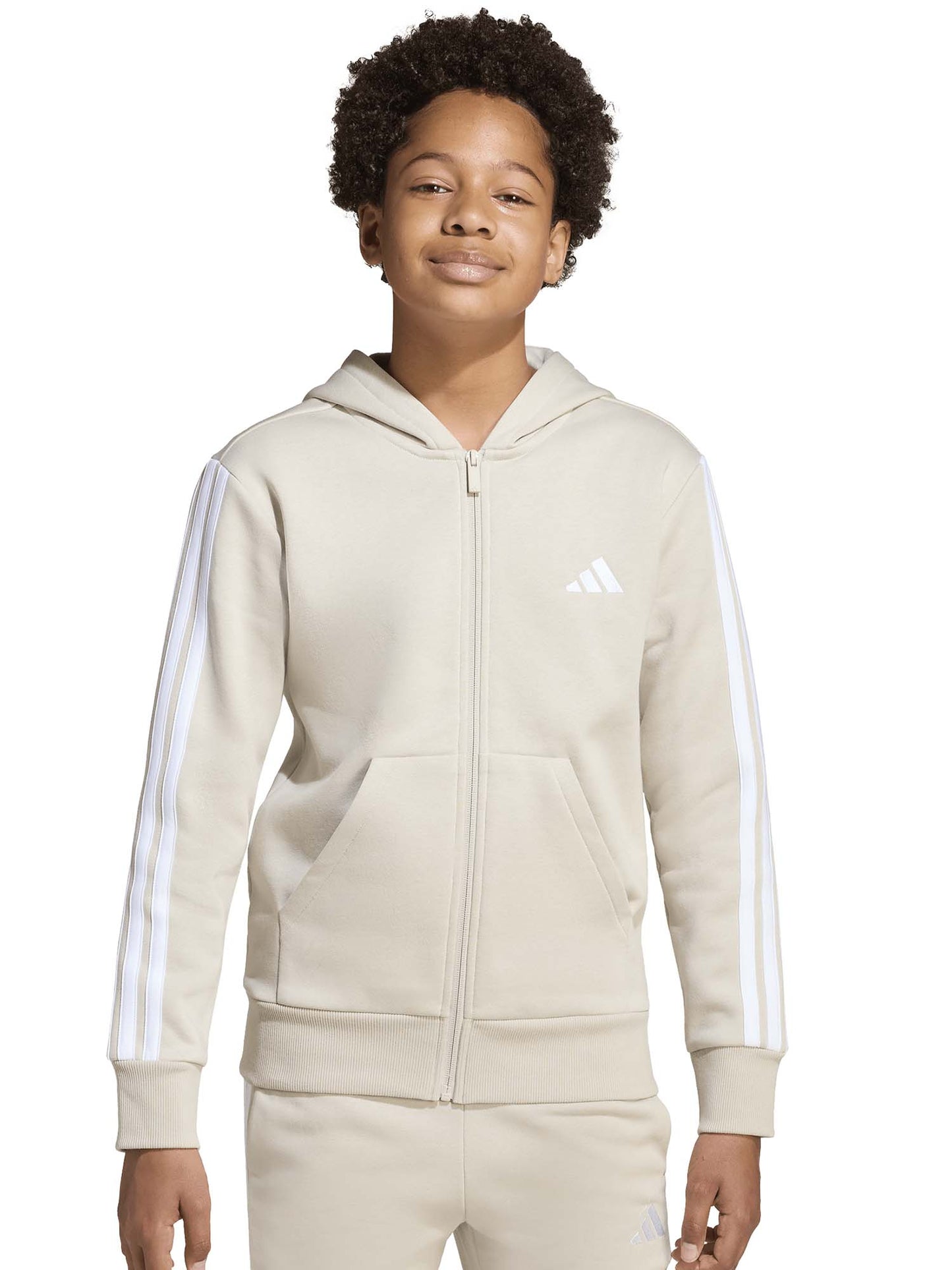 FELPA CON ZIP E CAPPUCCIO ADIDAS JUNIOR UNISEX SABBIA