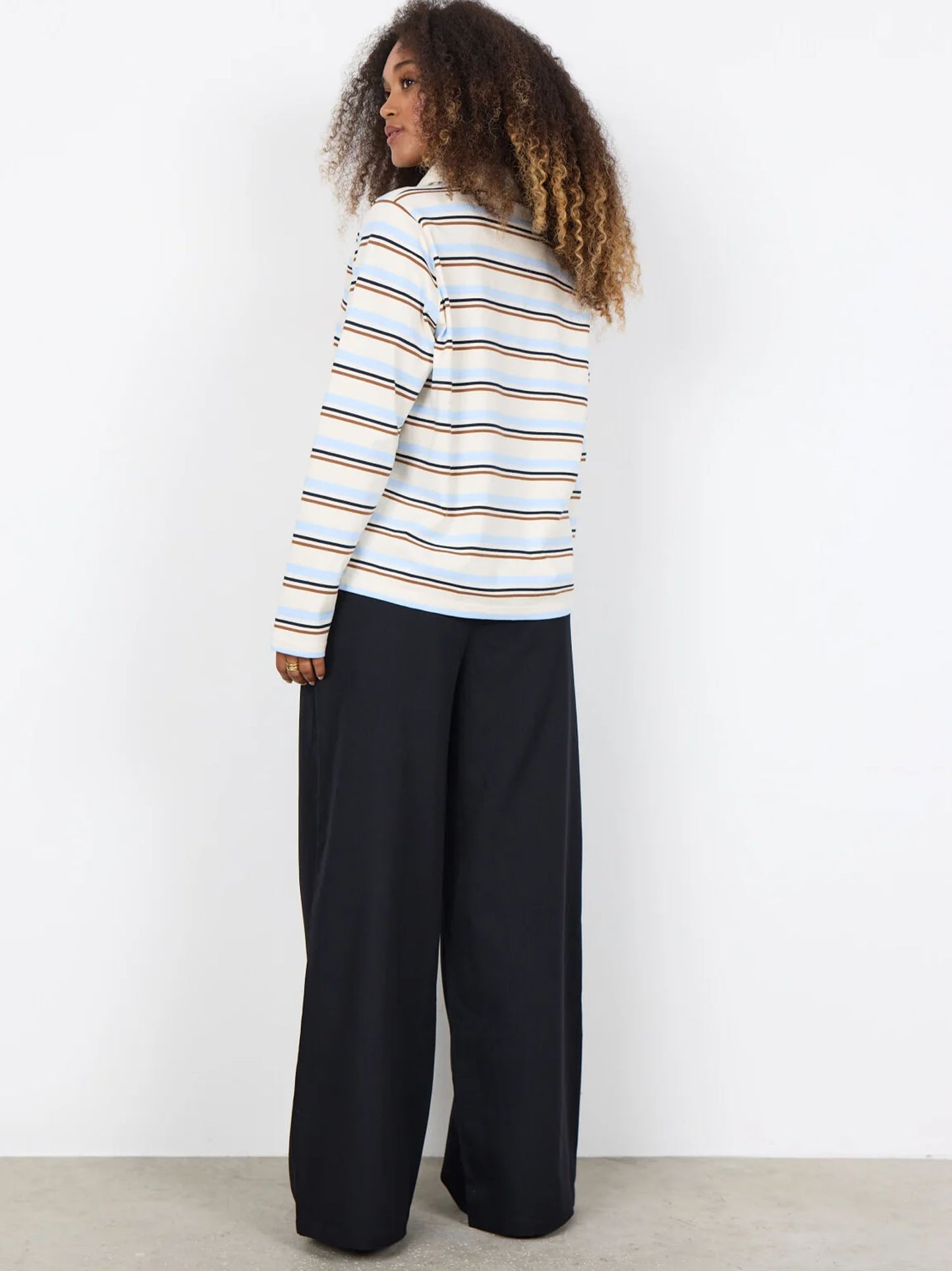 Polo a maniche lunghe panna a righe da donna Soyaconcept