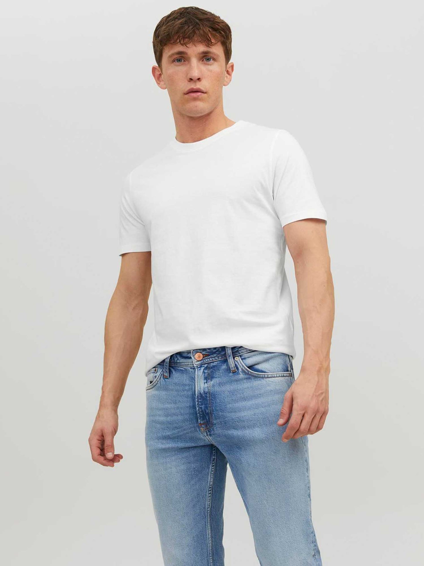 T-SHIRT BASIC GIROCOLLO JACK&JONES DA RAGAZZO BIANCO