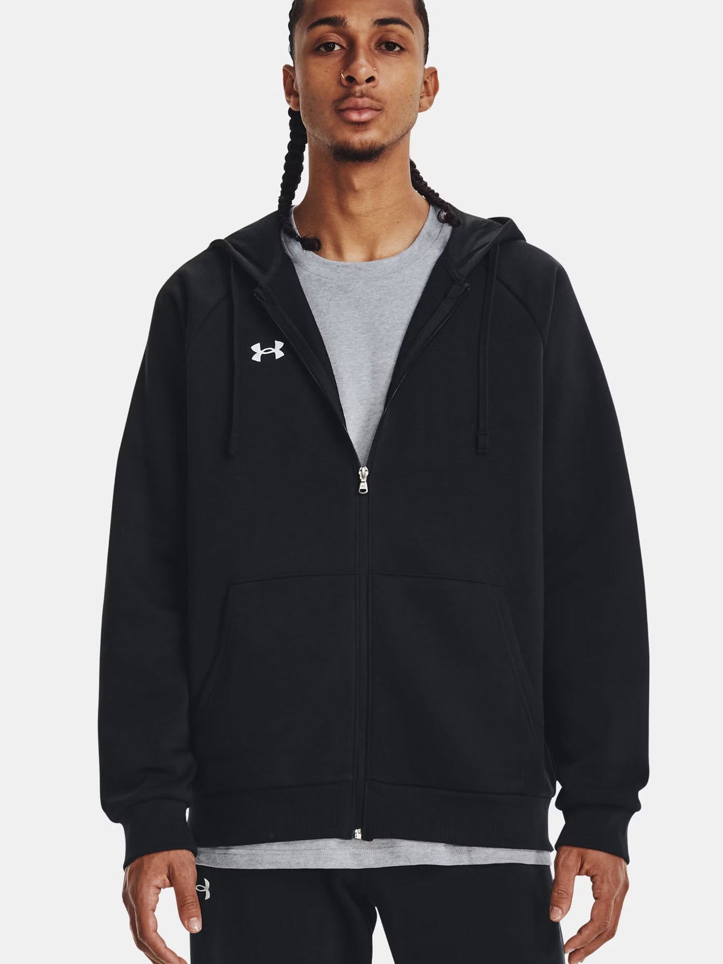 FELPA RIVAL FULL ZIP E CAPPUCCIO UNDER ARMOUR DA UOMO NERO