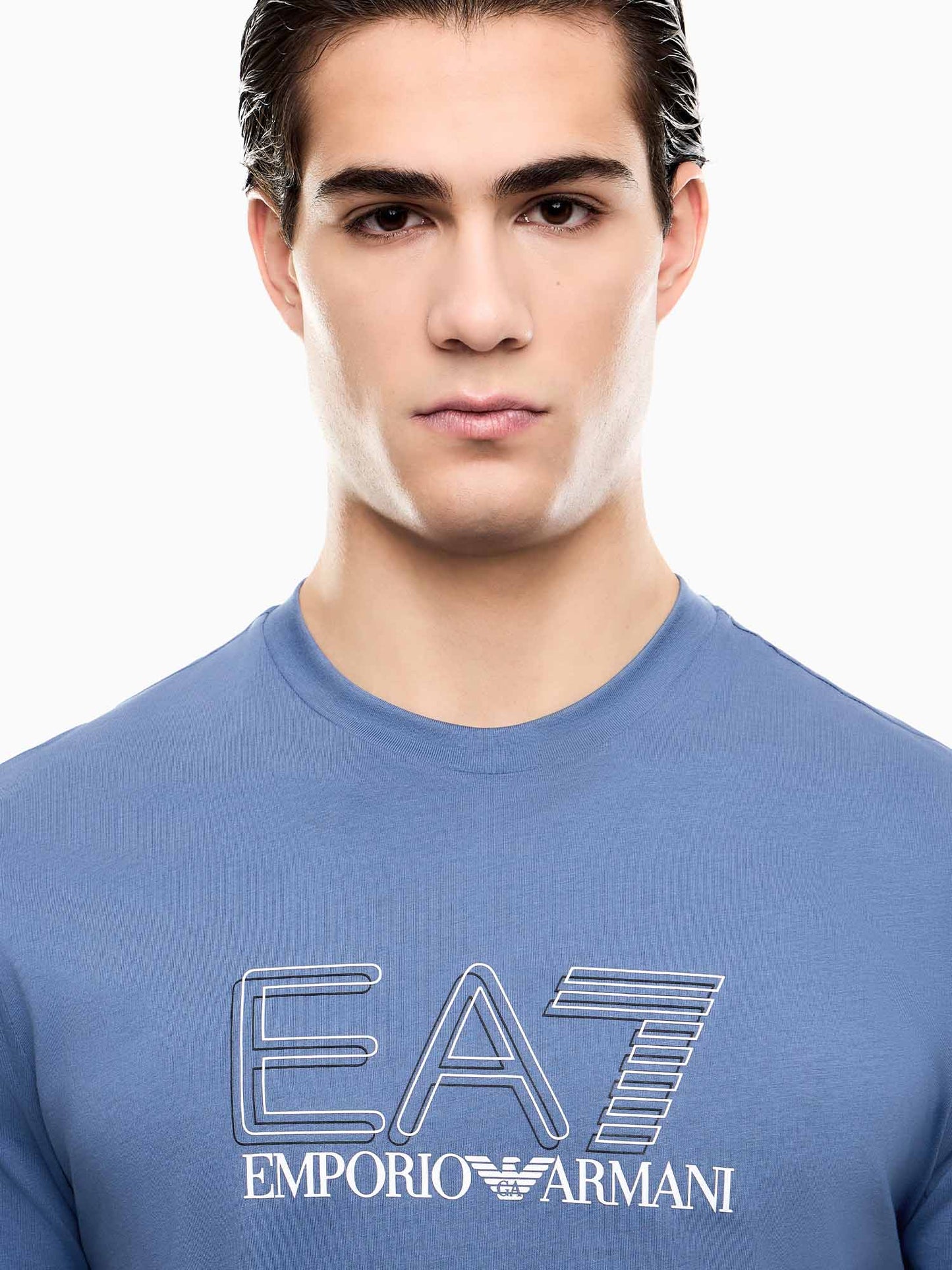 T-shirt azzurra da uomo EA7 Emporio Armani in cotone leggero