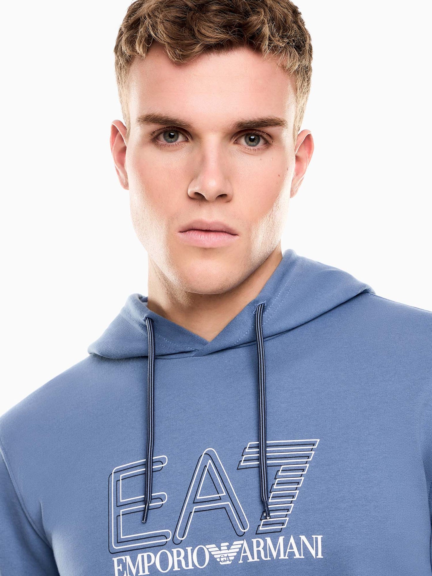 Felpa con cappuccio azzurra EA7 Emporio Armani da uomo