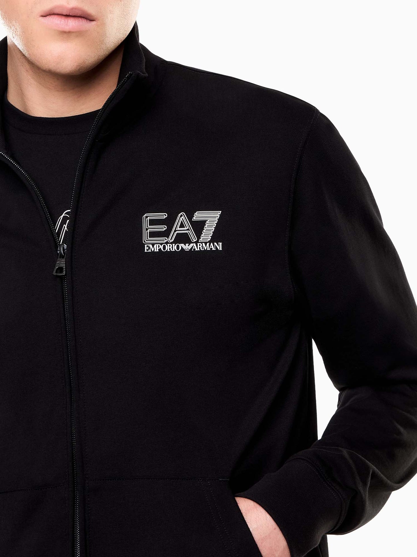 Felpa nera con zip da uomo EA7 Emporio Armani