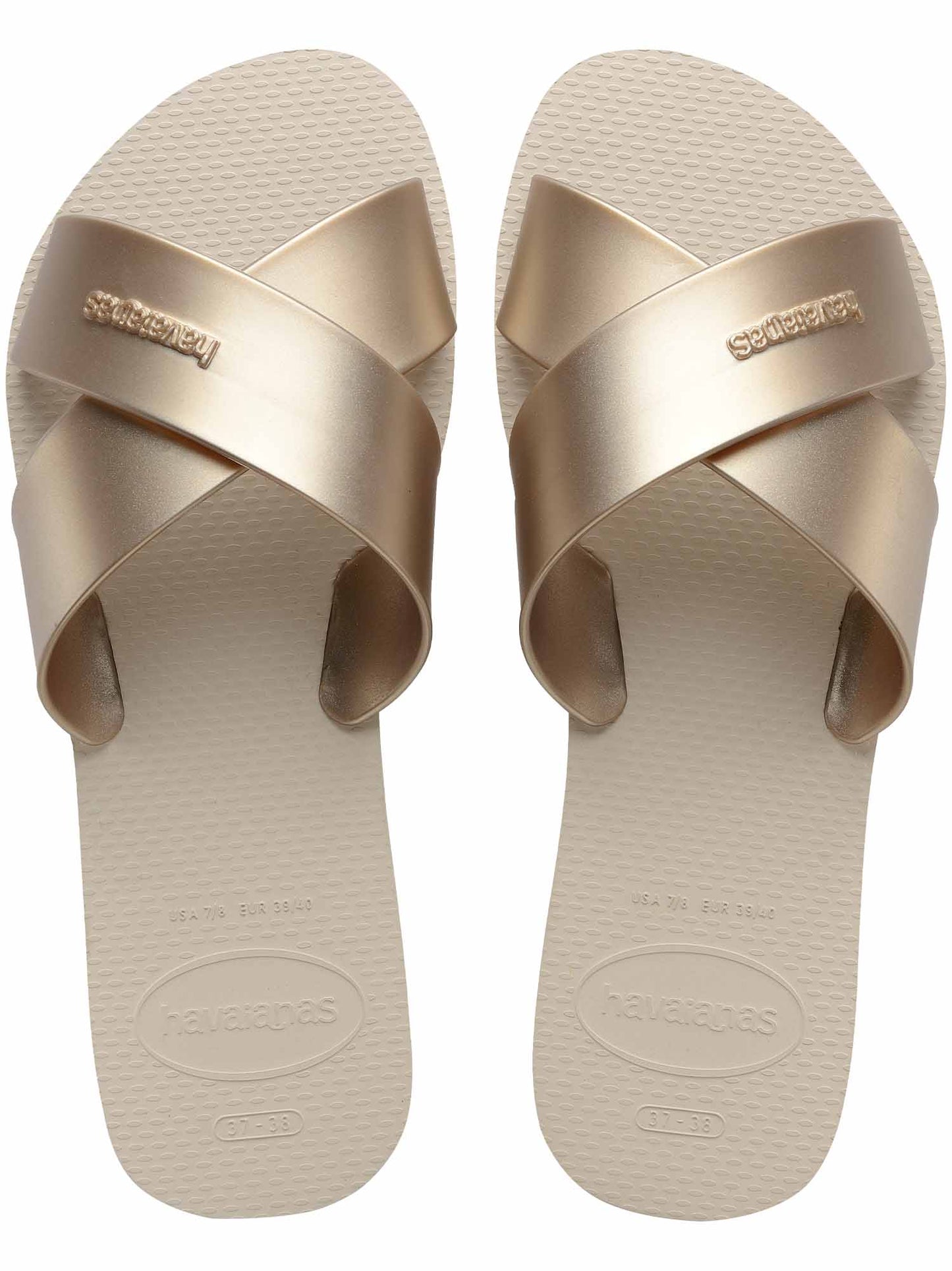 Ciabatte Havaianas Aqua Metal beige da donna con cinturini intrecciati
