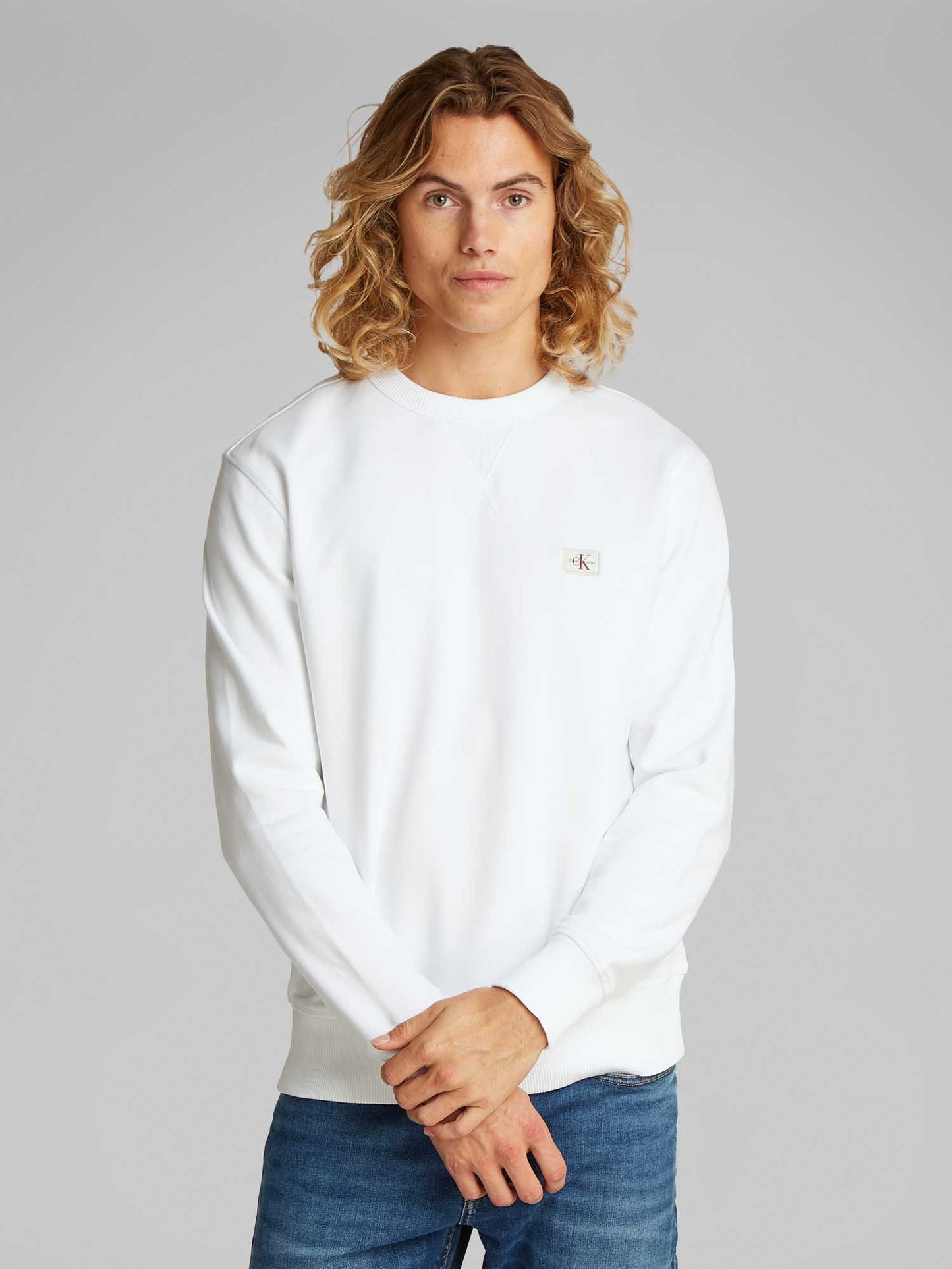 FELPA LABEL CREW CALVIN KLEIN JEANS UOMO BIANCO