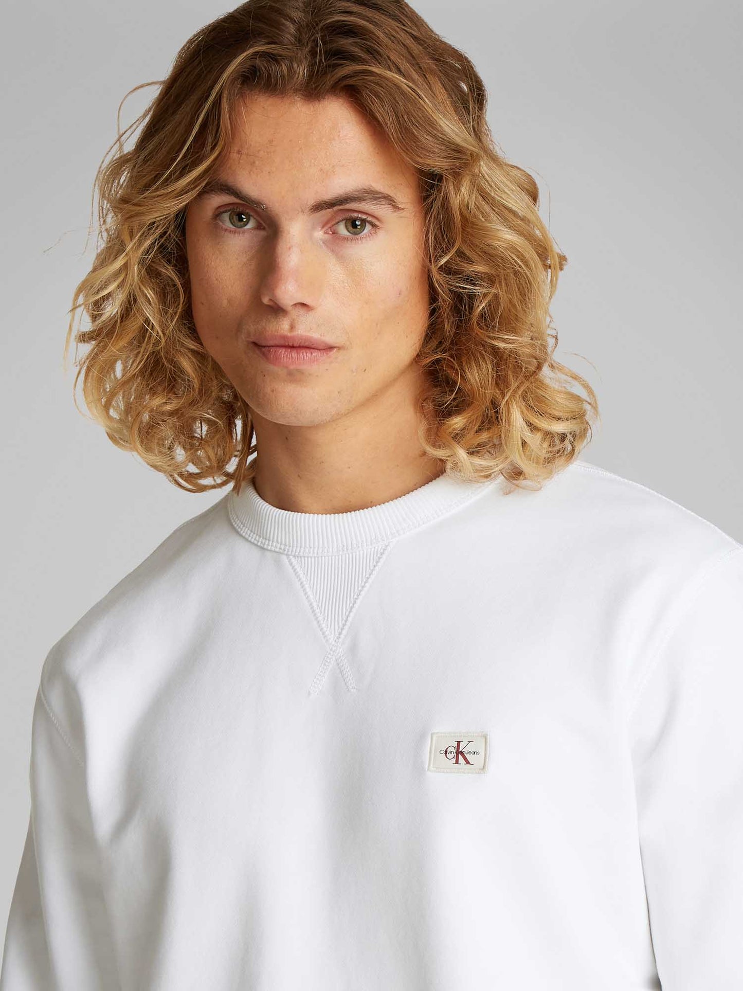 FELPA LABEL CREW CALVIN KLEIN JEANS UOMO BIANCO