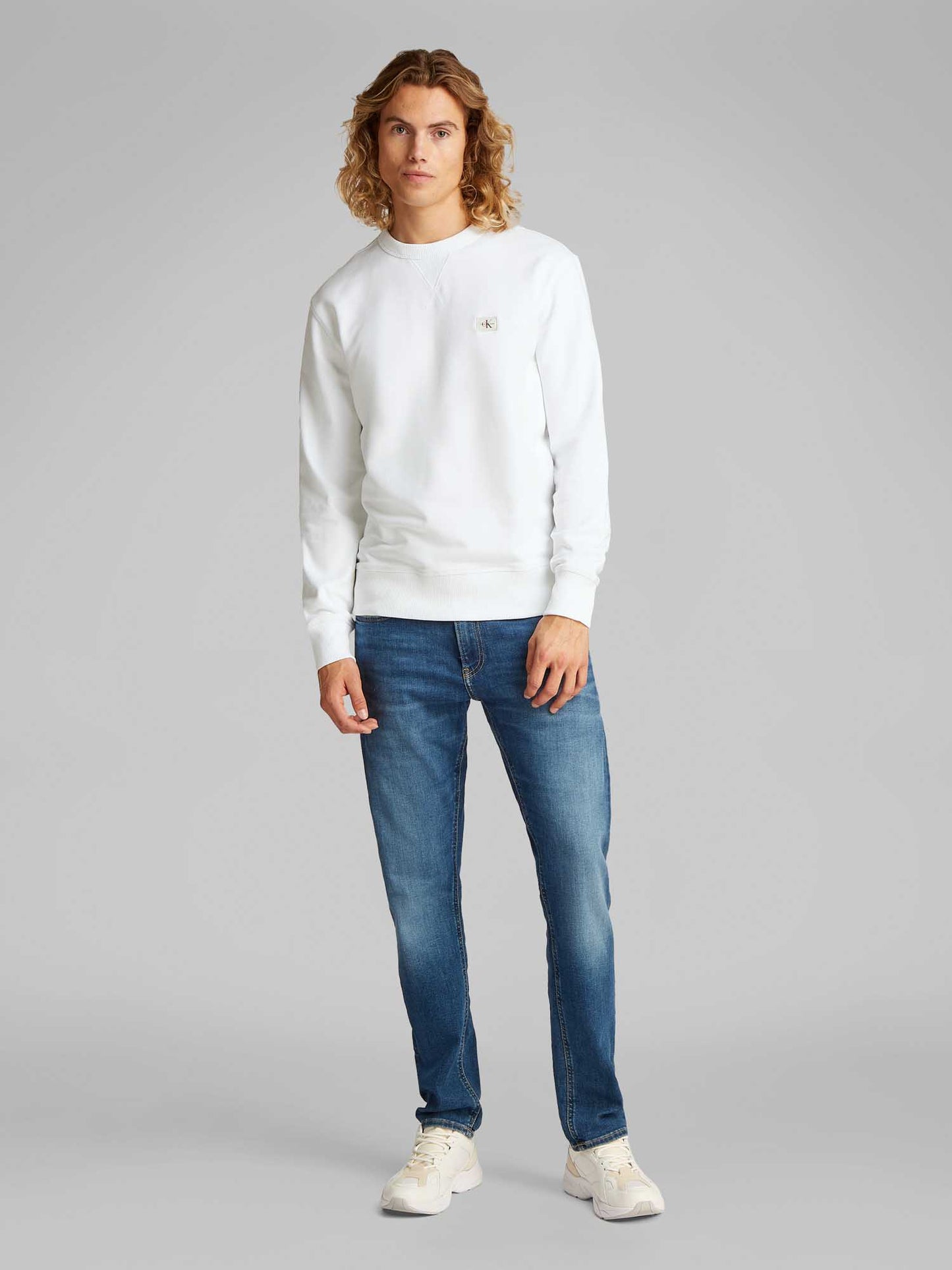 FELPA LABEL CREW CALVIN KLEIN JEANS UOMO BIANCO