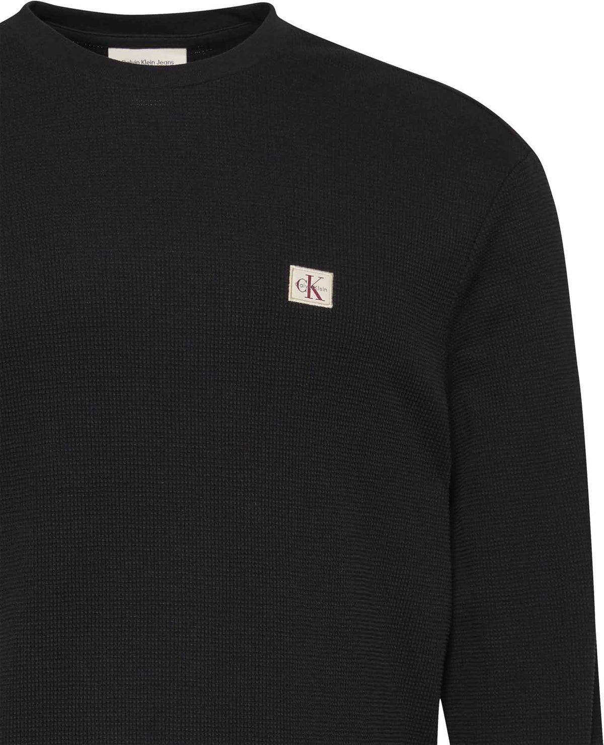 Ck waffle badge crew maglia da uomo nero