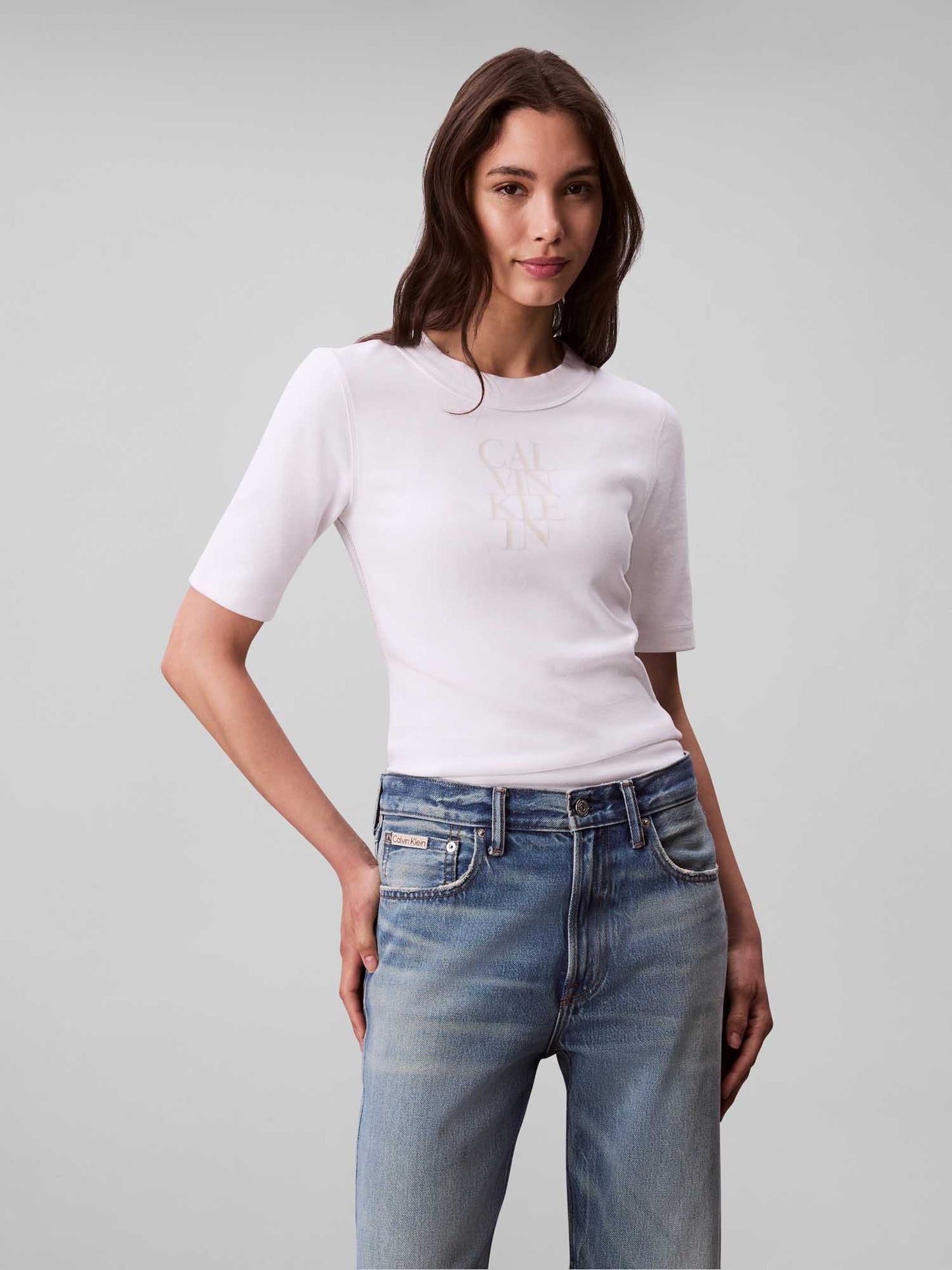 MAGLIA MANICHE LUNGHE CON LOGO CALVIN KLEIN JEANS DA DONNA BIANCO