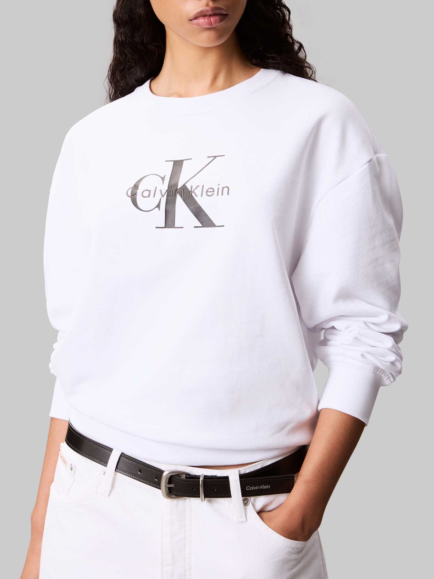 FELPA GIROCOLLO CALVIN KLEIN JEANS DA DONNA BIANCO