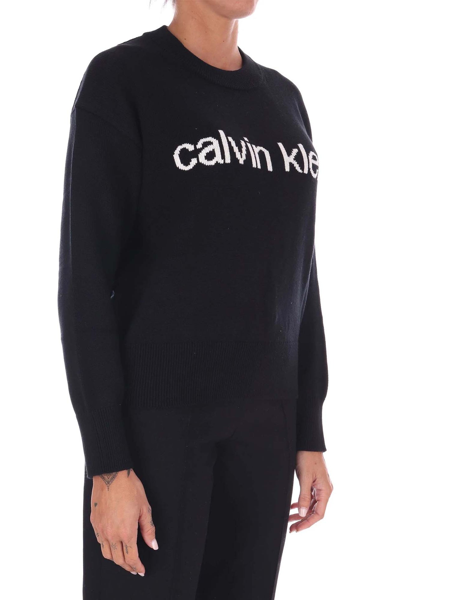 PULLOVER GIROCOLLO CON LOGO CALVIN KLEIN DA DONNA NERO