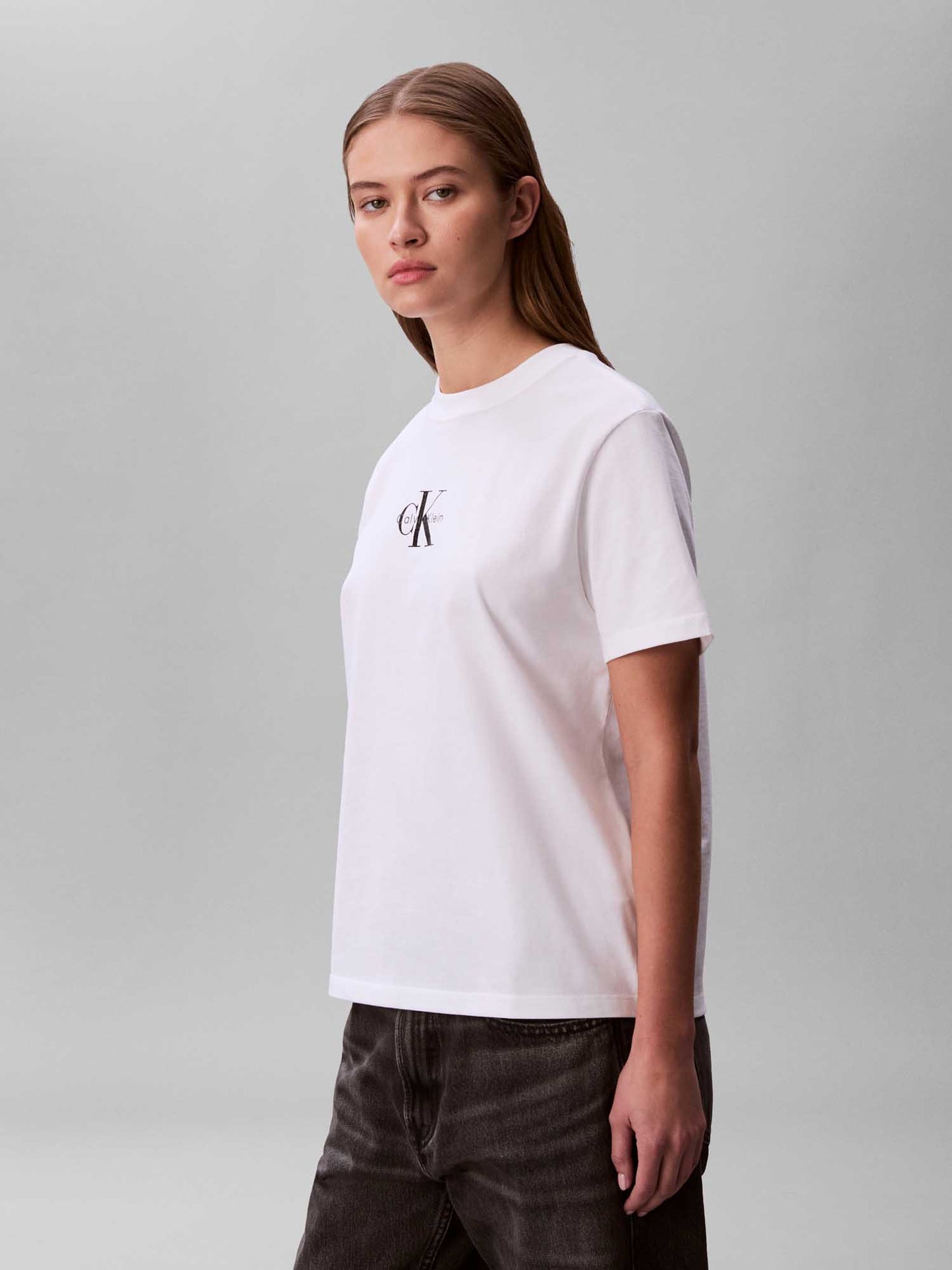 Calvin Klein Jeans Classic Logo, t-shirt bianca donna con dettaglio glitter
