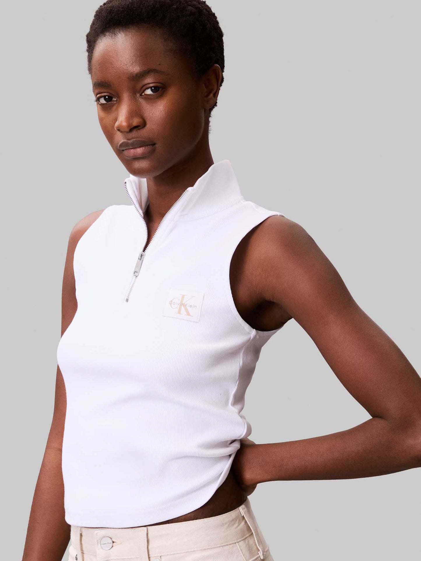 TOP CON MEZZA ZIP CALVIN KLEIN JEANS DA DONNA BIANCO