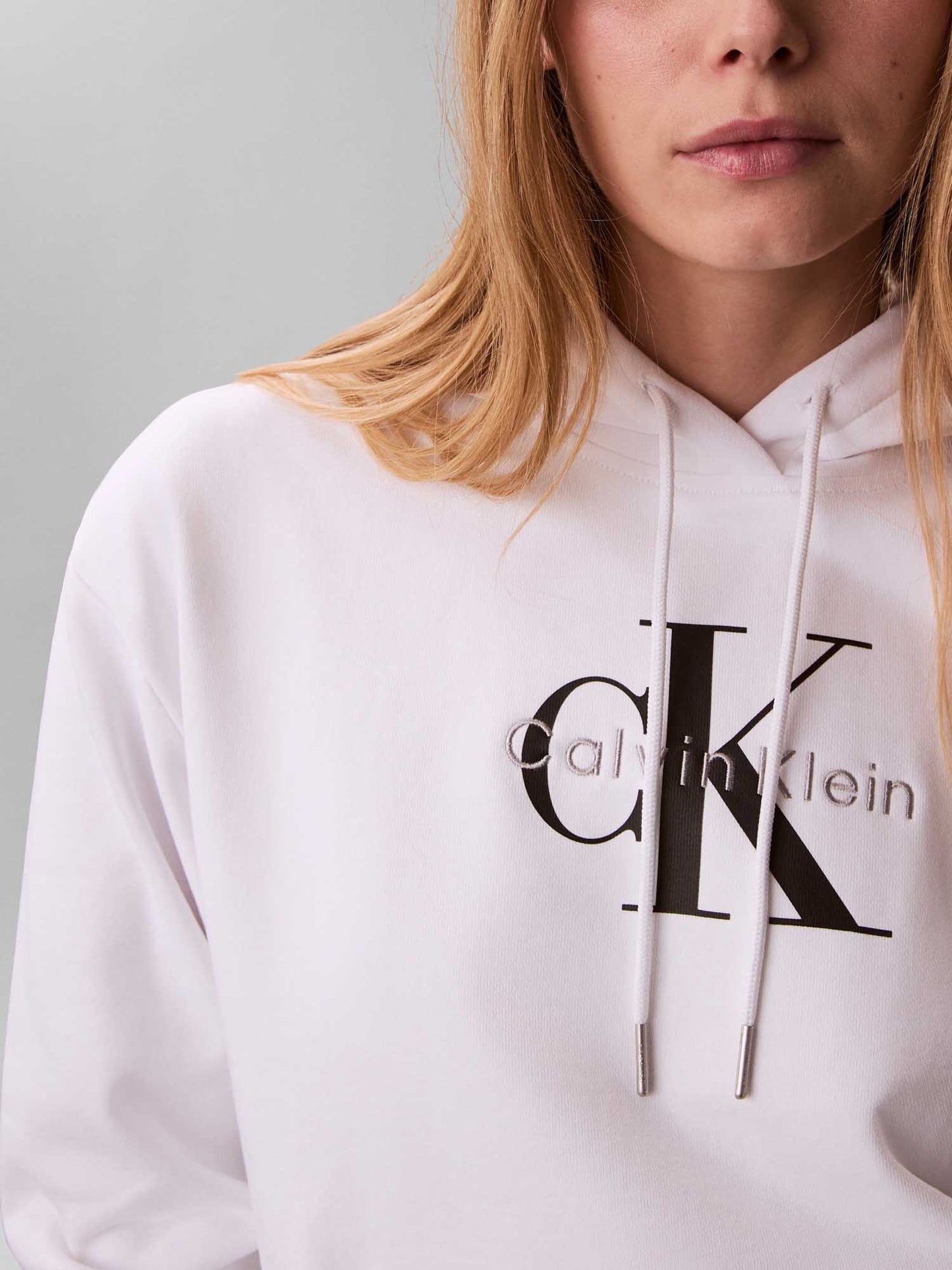 Felpa bianca con cappuccio e monologo Calvin Klein da donna