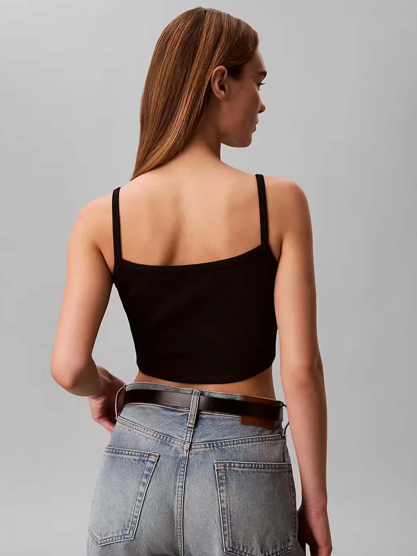 Calvin Klein top crop a costine nero da donna