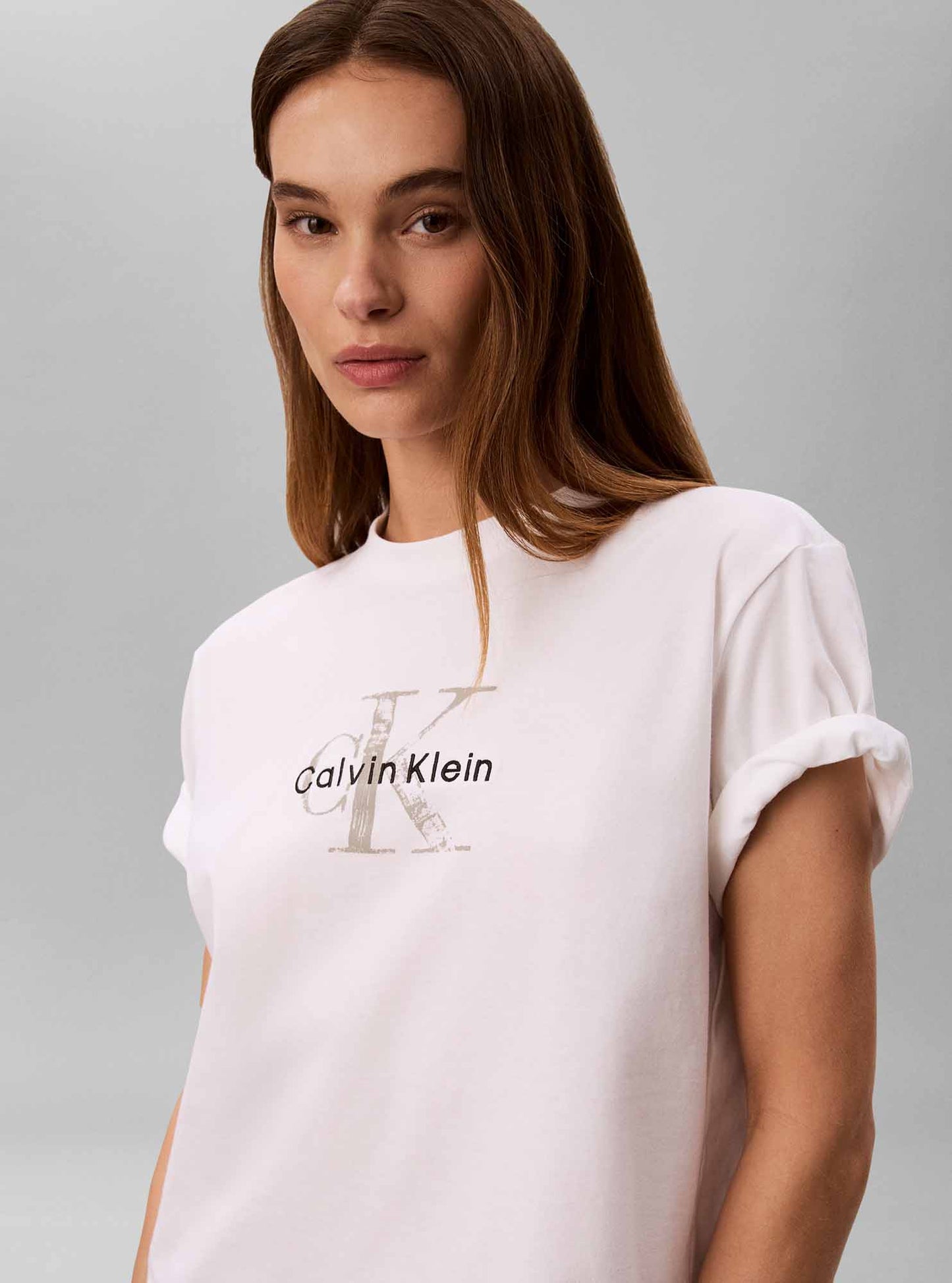 Calvin Klein Ck Boxy Monologo, t-shirt maniche corte da donna bianca