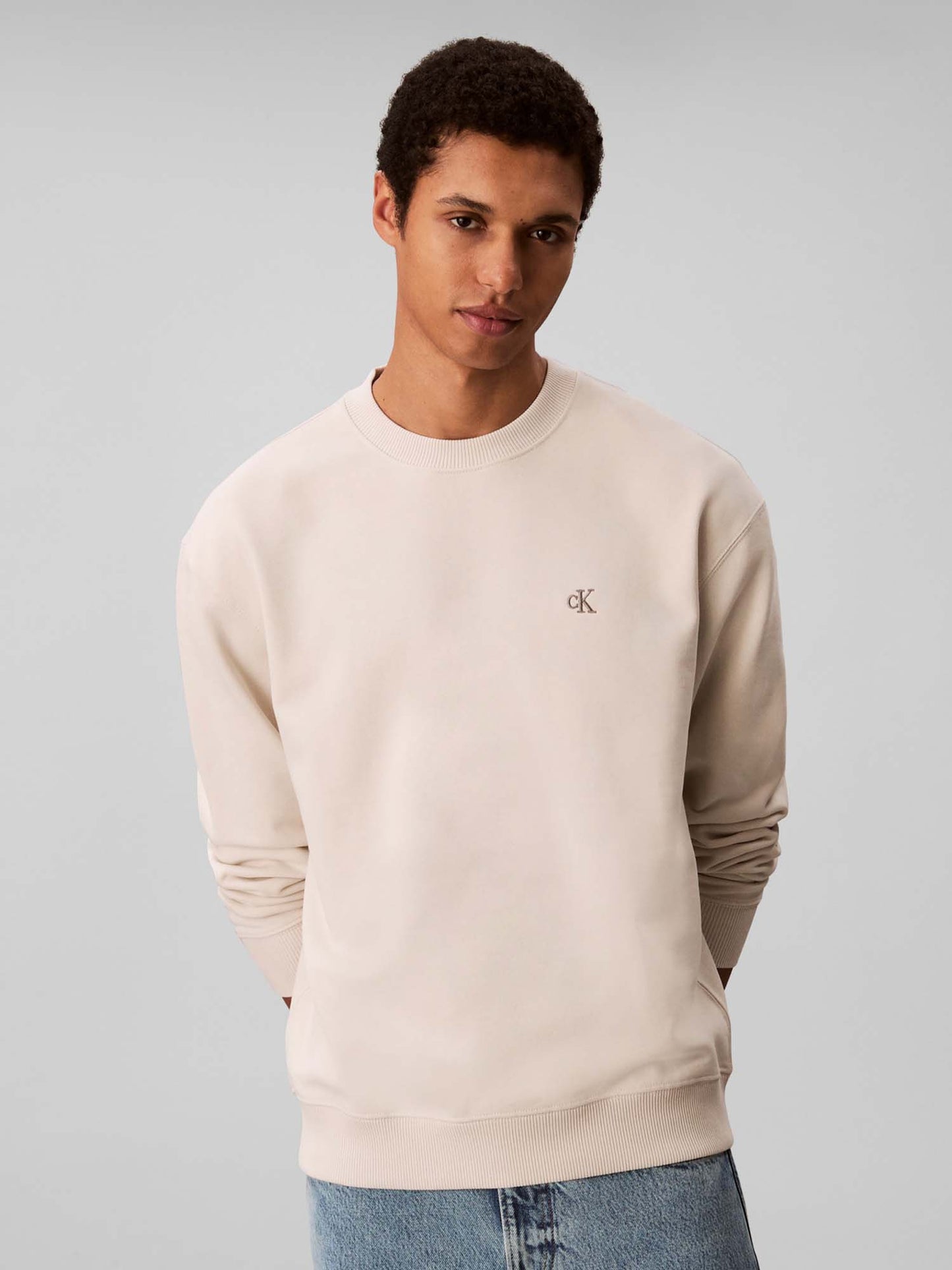 FELPA GIROCOLLO CON MONOGRAMMA DA UOMO PANNA