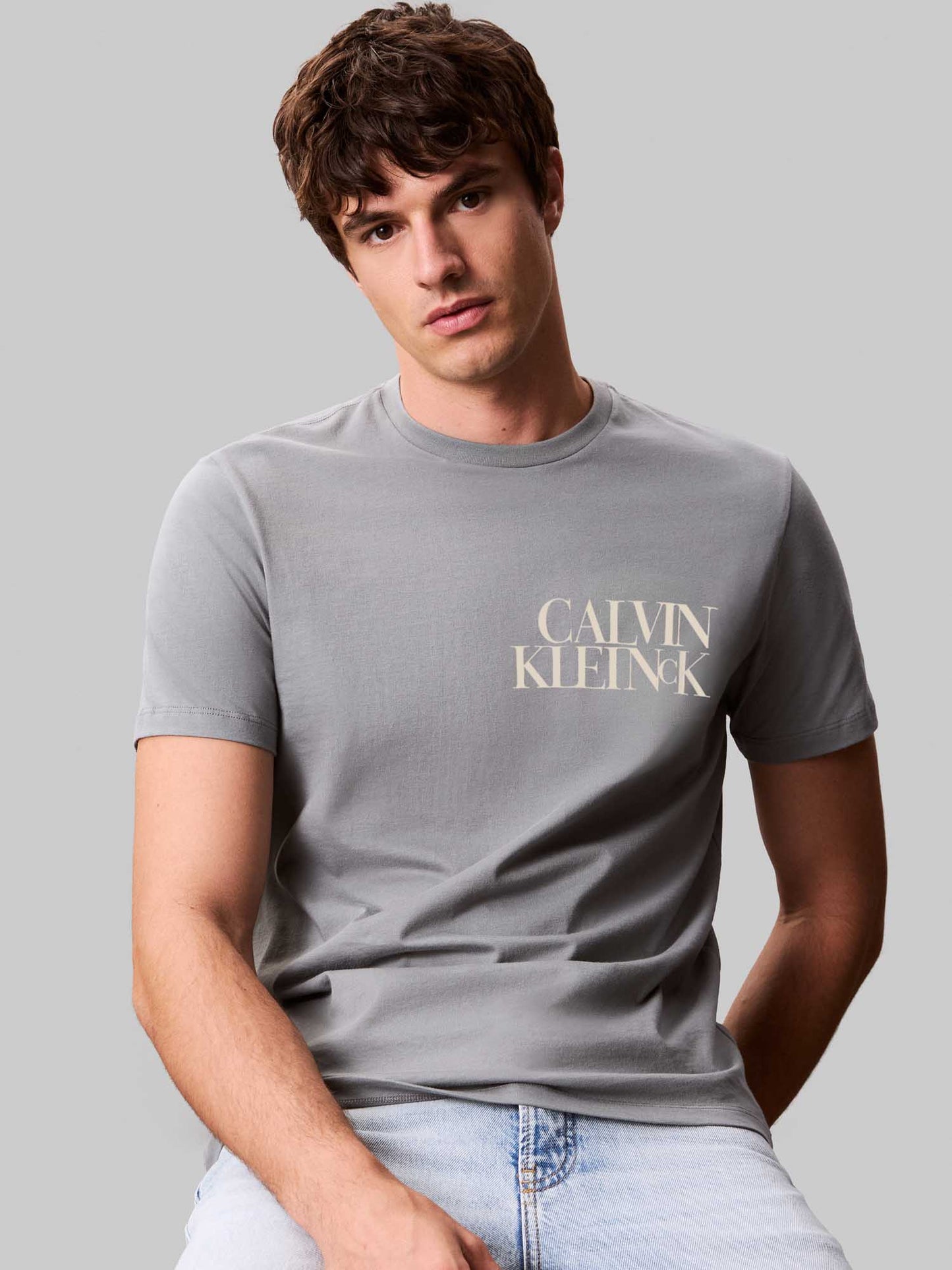 T-SHIRT GIROCOLLO CALIN KLEIN JEANS DA UOMO GRIGIO