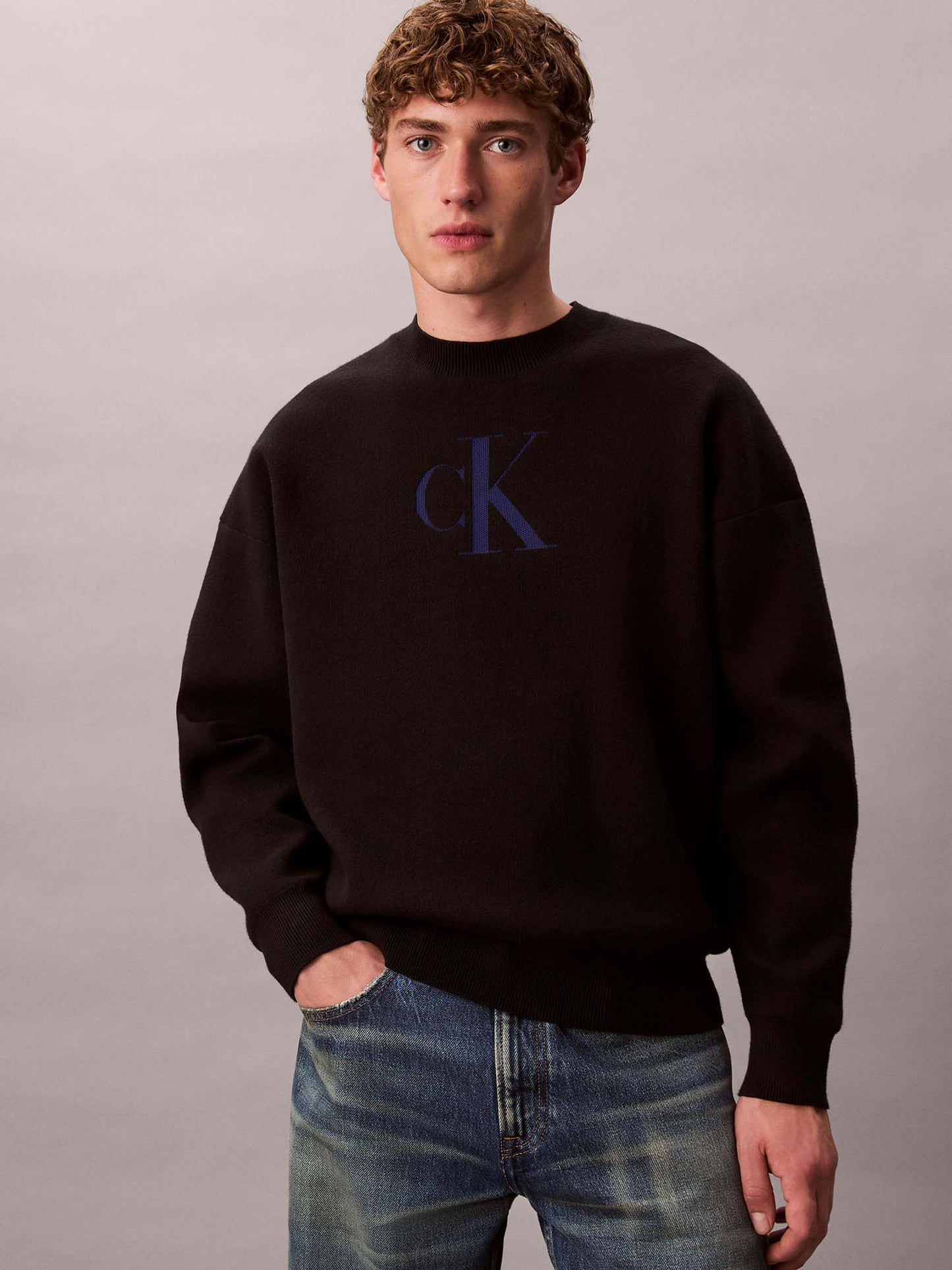 PULLOVER CON LOGO MONOGRAMMA CALVIN KLEIN DA UOMO NERO
