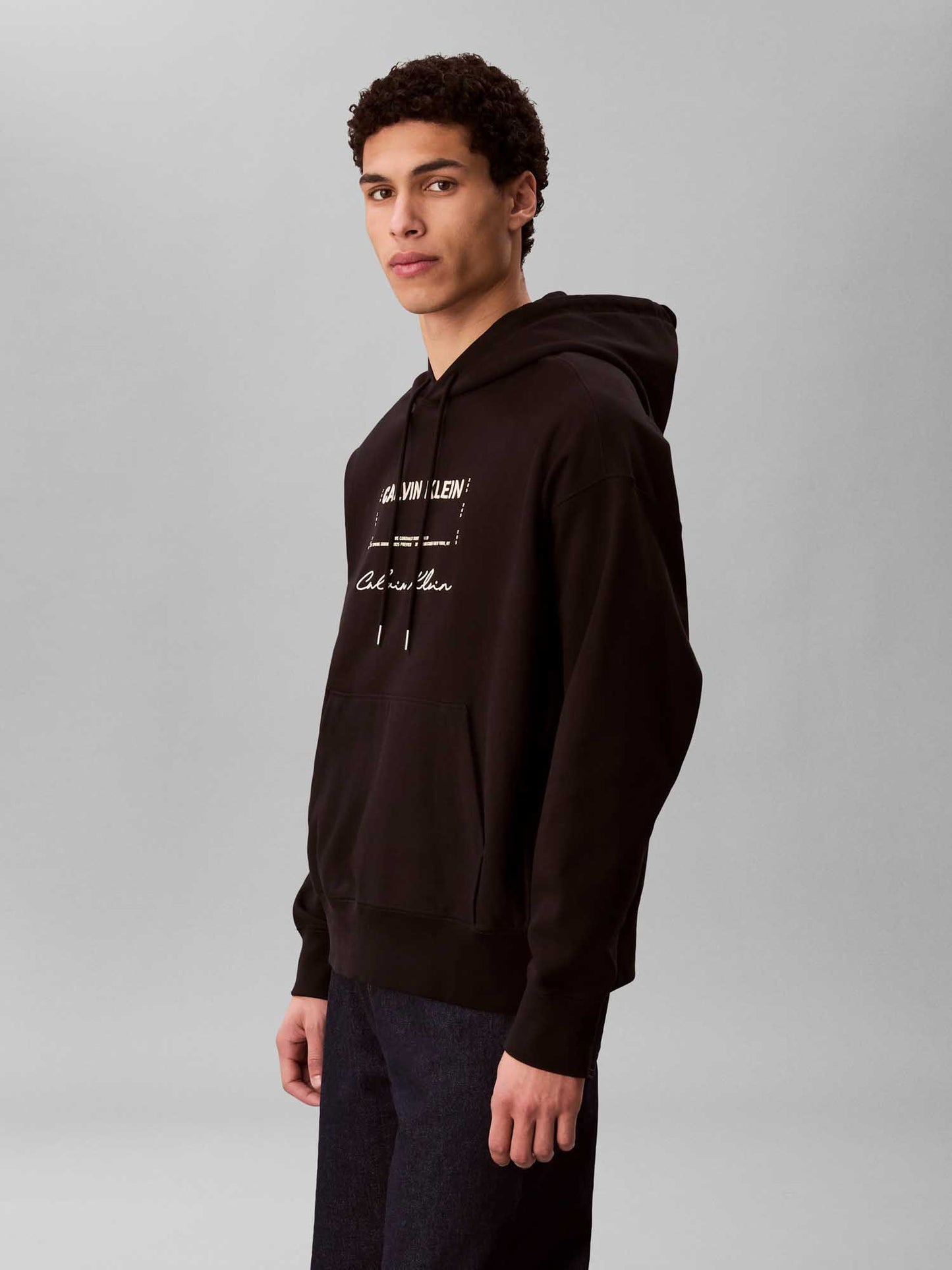 Felpa nera Calvin Klein Premium Terry da uomo con cappuccio