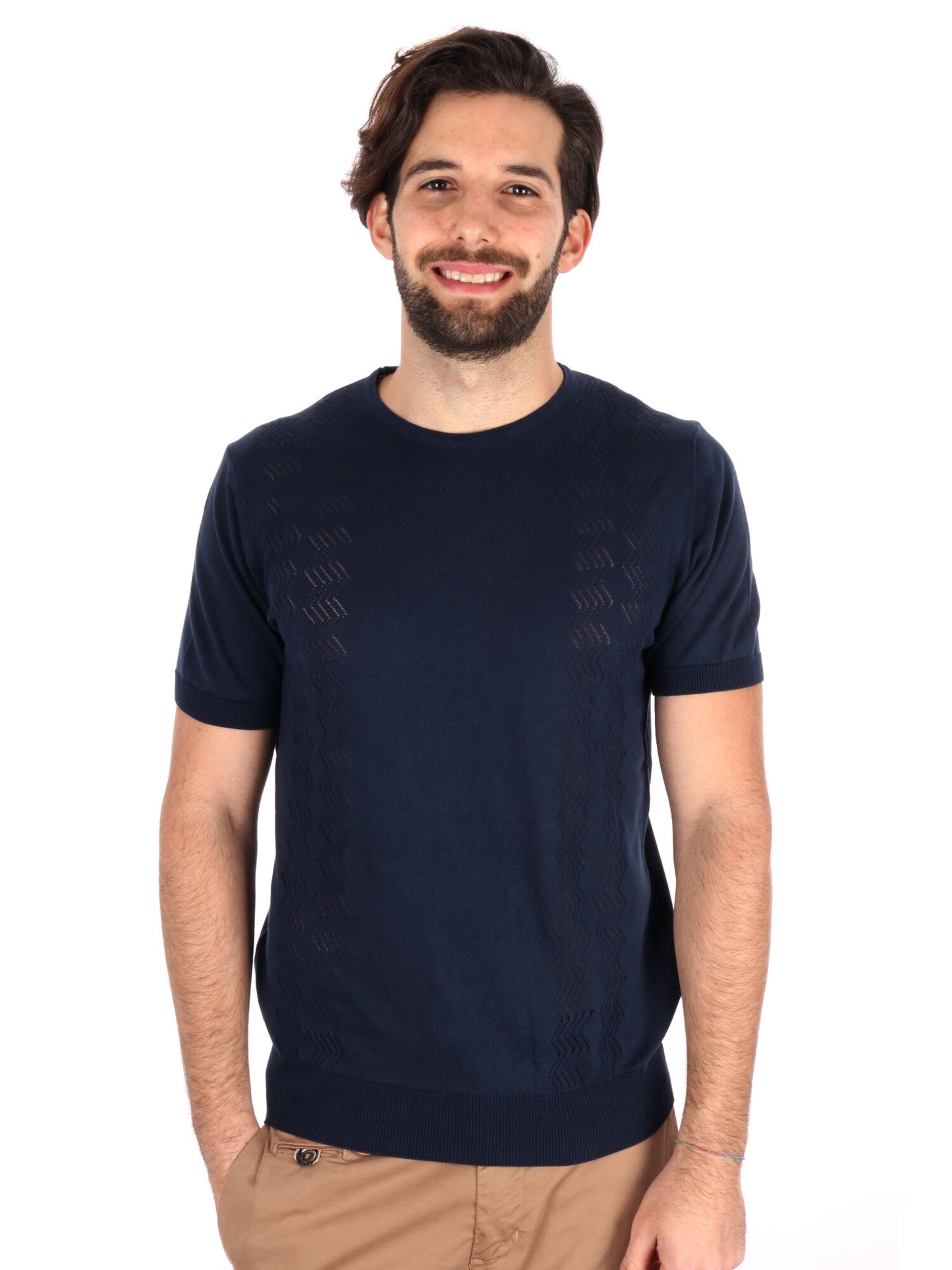 T-SHIRT IN MAGLIA TRAFORATA FB UOMO BLU