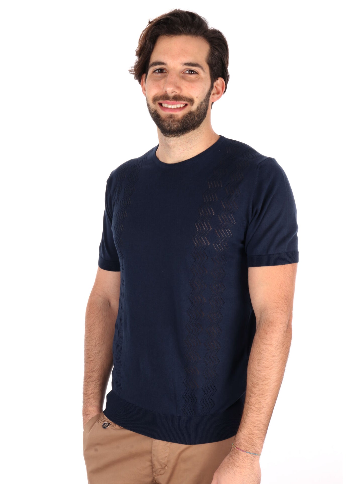 T-SHIRT IN MAGLIA TRAFORATA FB UOMO BLU