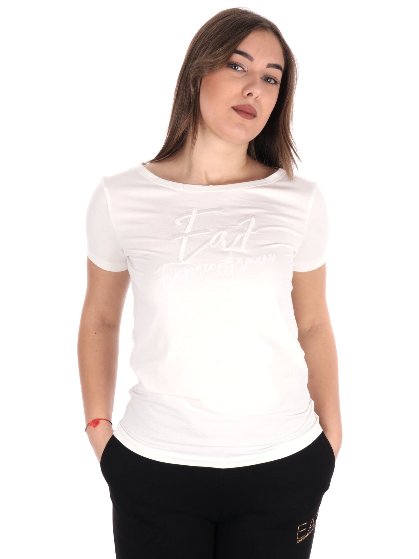 T-SHIRT SCOLLO A BARCHETTA EA7 EMPORIO ARMANI DONNA PANNA