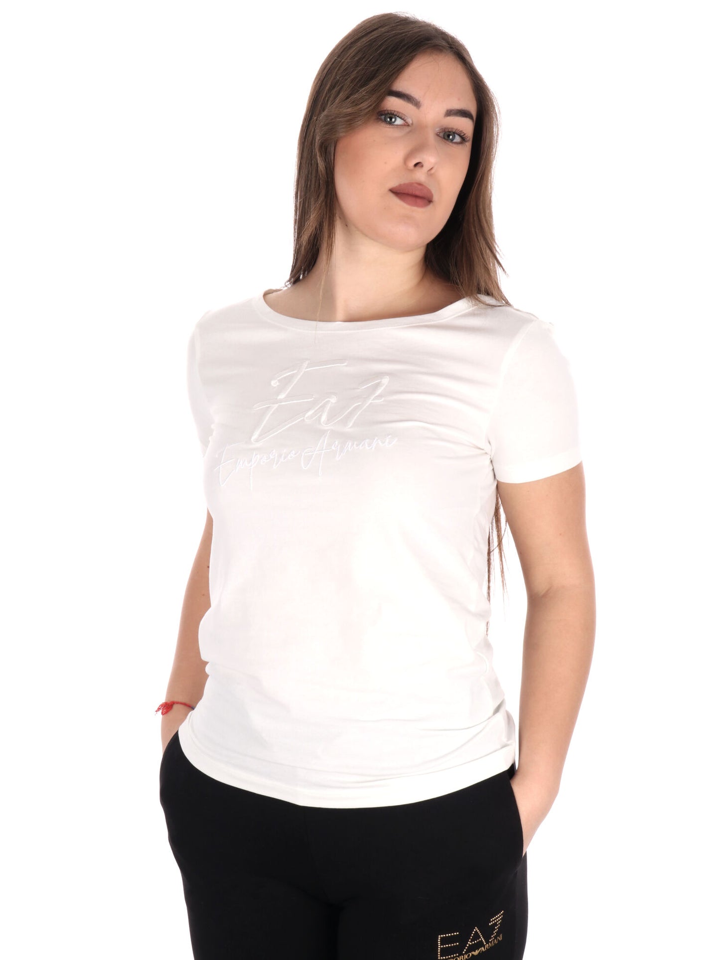 T-SHIRT SCOLLO A BARCHETTA EA7 EMPORIO ARMANI DONNA PANNA