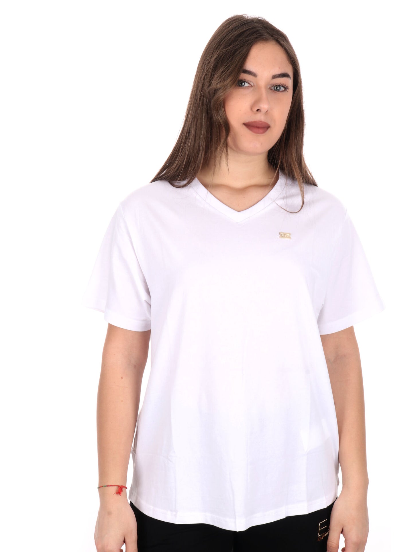 T-SHIRT SCOLLO A V EA7 EMPORIO ARMANI DONNA BIANCO
