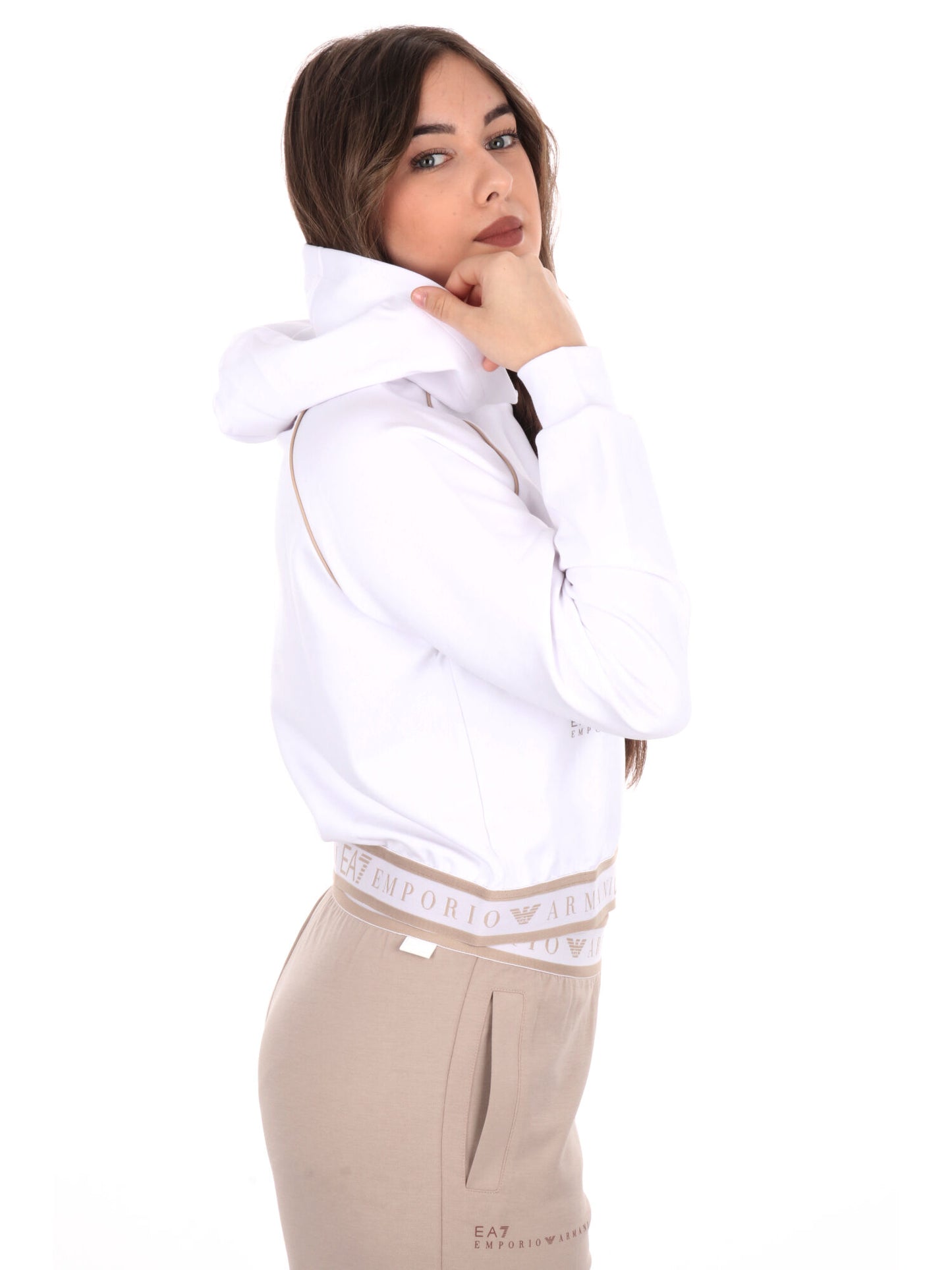 FELPA CON CAPPUCCIO DYNAMIC EA7 EMPORIO ARMANI DONNA BIANCO