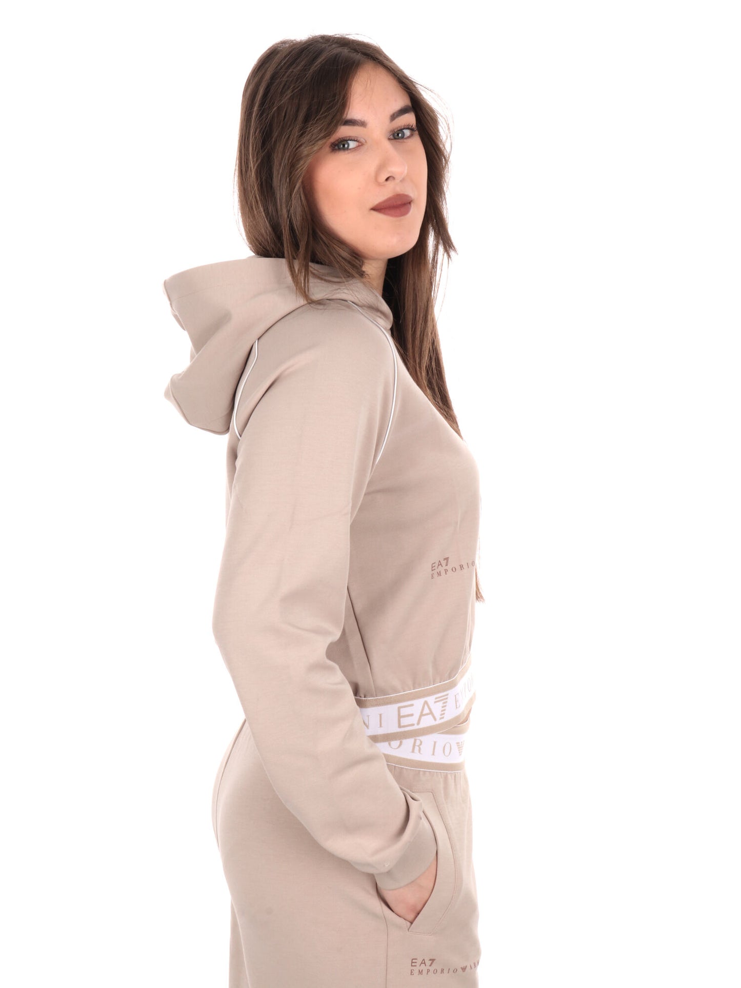 FELPA CON CAPPUCCIO DYNAMIC EA7 EMPORIO ARMANI DONNA BEIGE