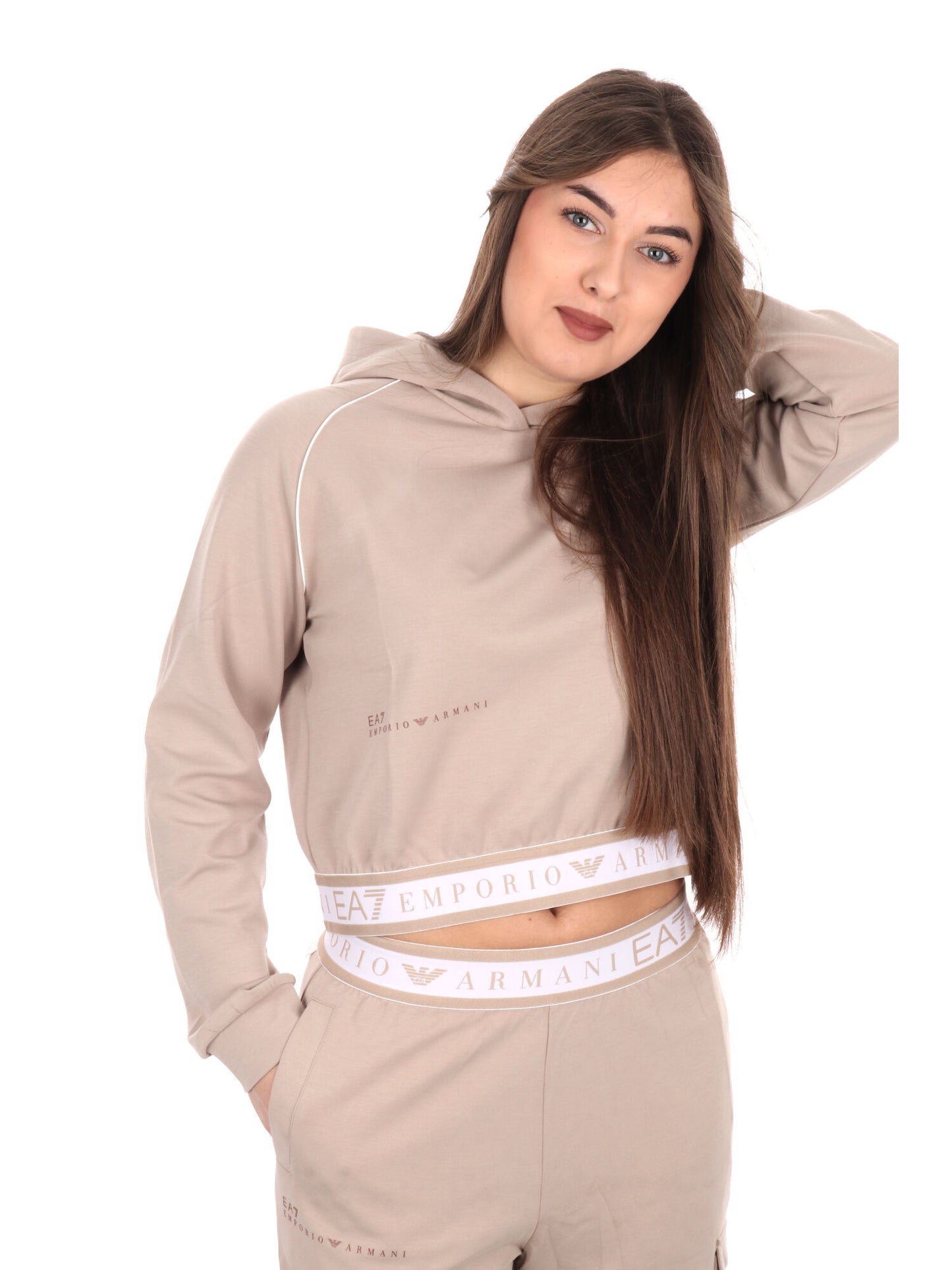 FELPA CON CAPPUCCIO DYNAMIC EA7 EMPORIO ARMANI DONNA BEIGE